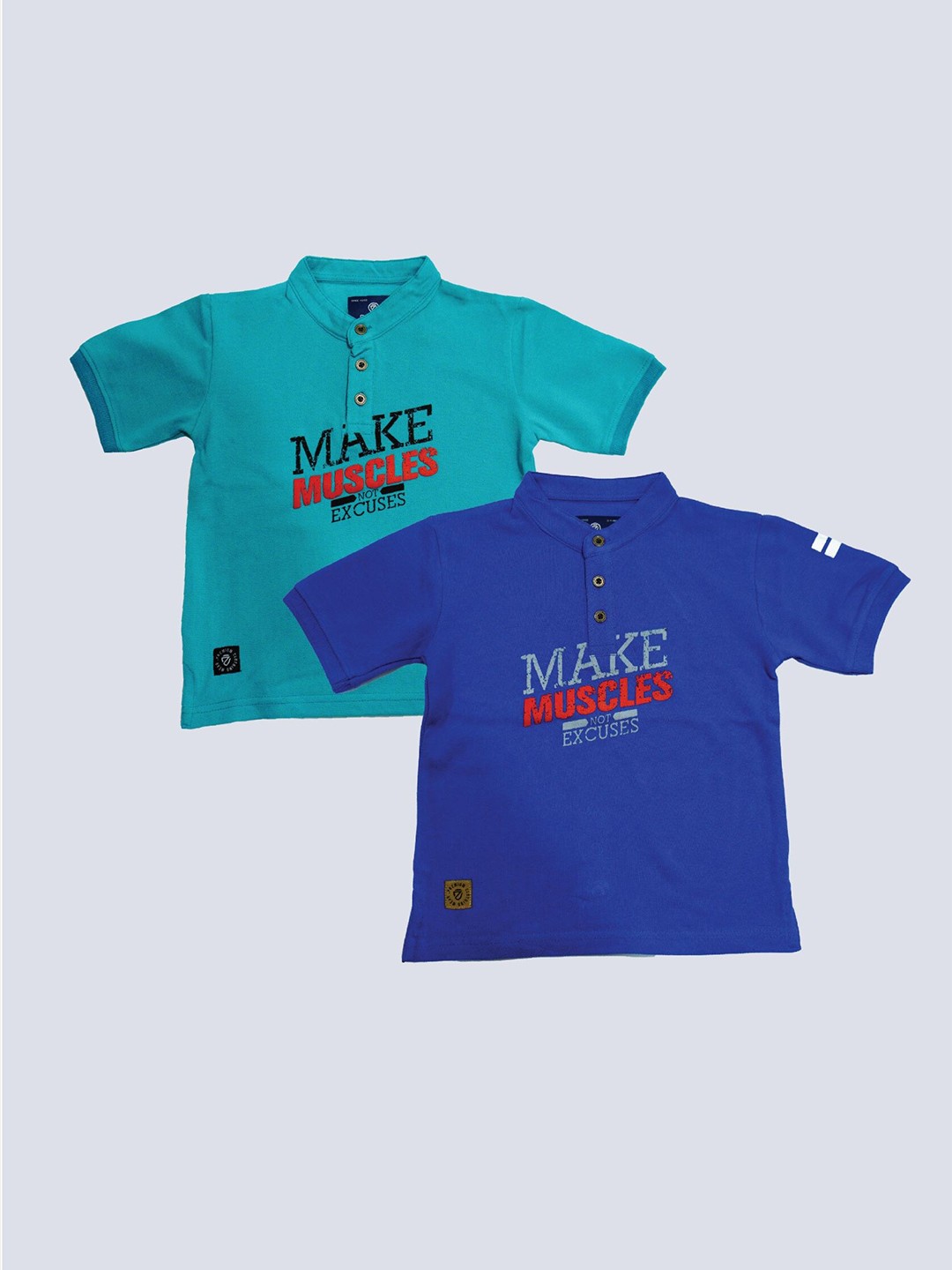 

BAESD Boys Pack Of 2 Printed Henley Neck Typography Printed Cotton T-shirt, Blue