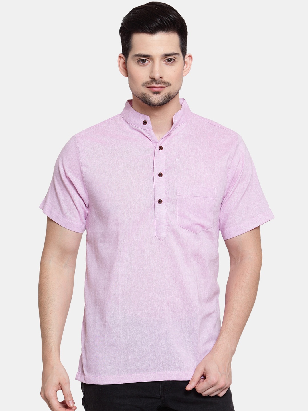 

Enchanted Drapes Band Collar Cotton Kurta, Mauve