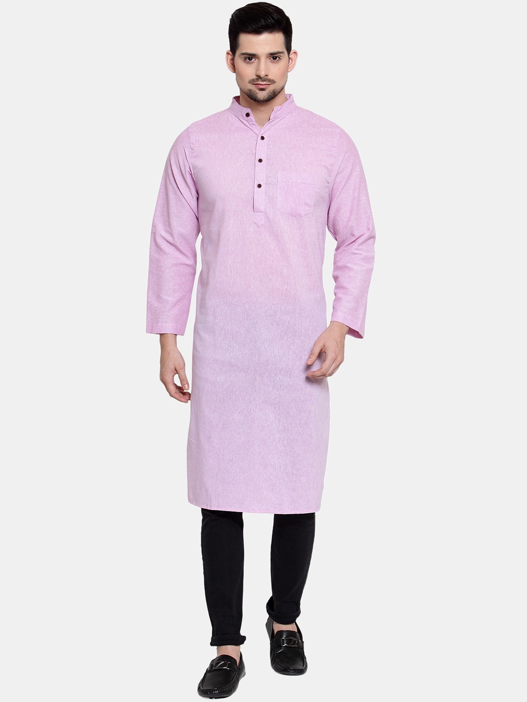 

Enchanted Drapes Band Collar Cotton Kurta, Mauve