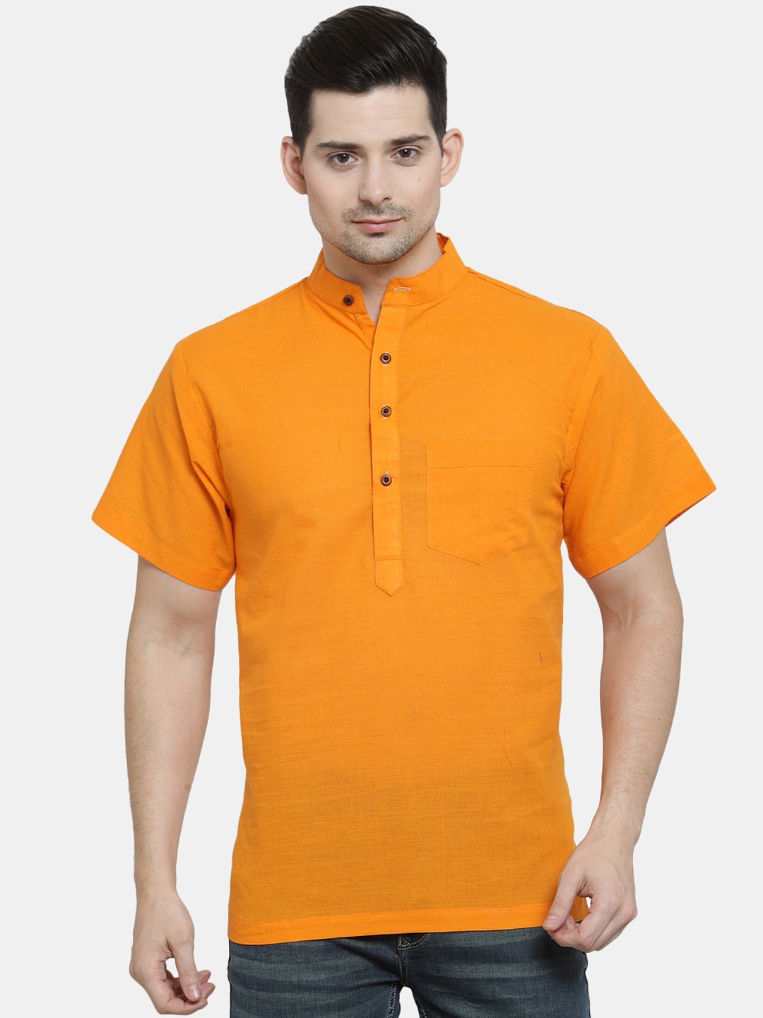 

Enchanted Drapes Mandarin Collar Pure Cotton Kurta, Orange