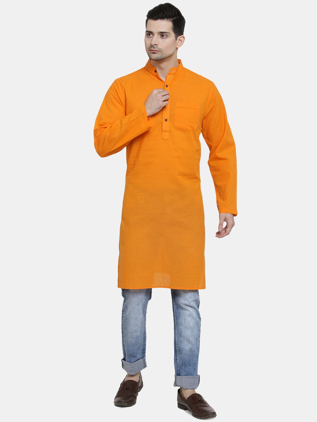

Enchanted Drapes Men Orange Thread Work Kurta