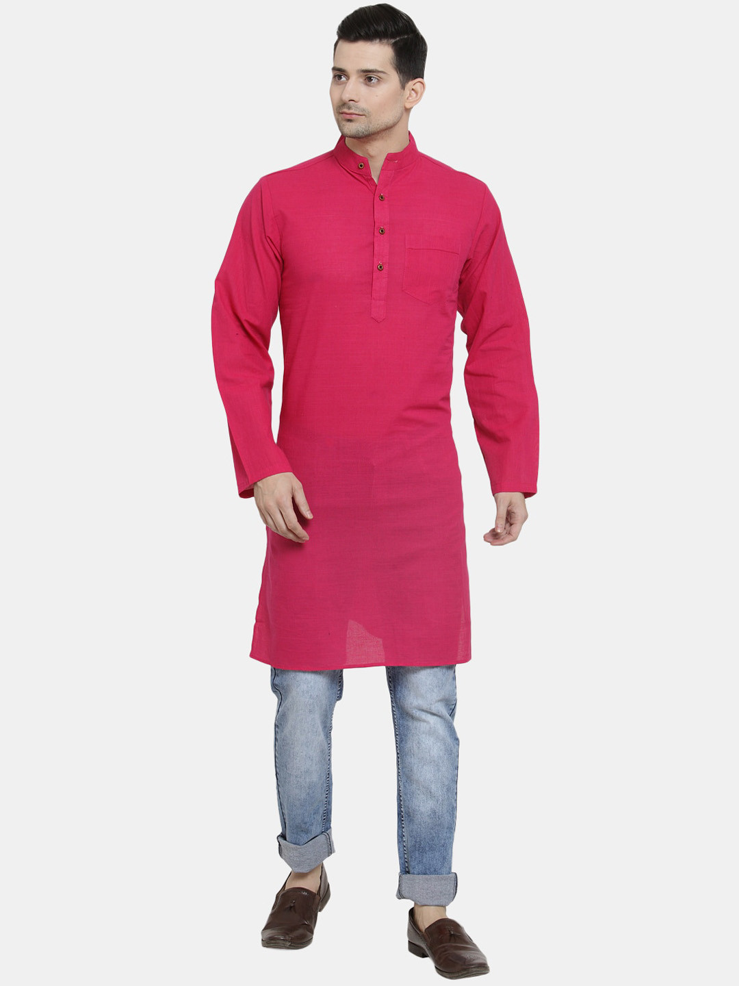 

Enchanted Drapes Mandarin Collar Chikankari Kurta, Pink