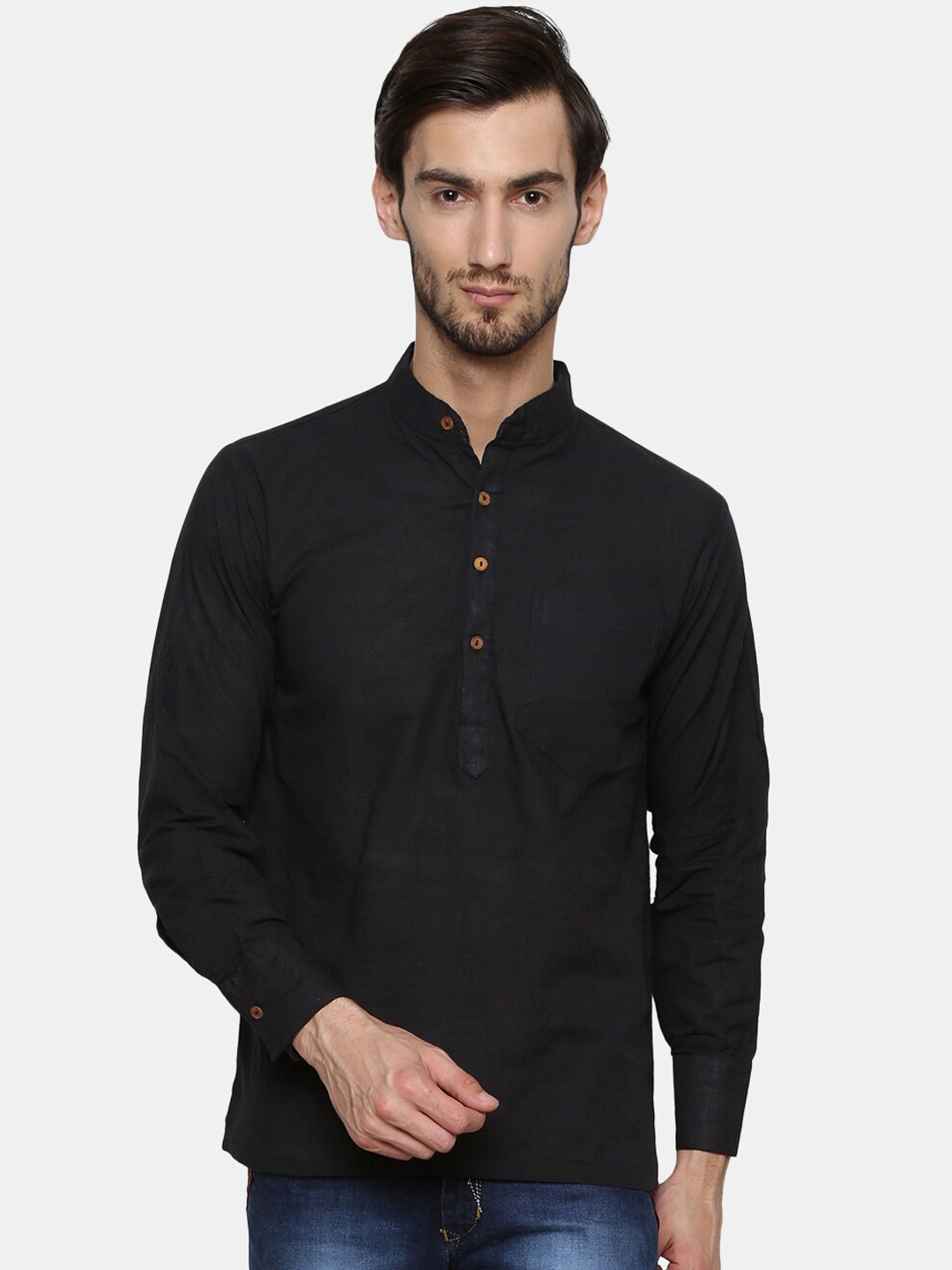 

Enchanted Drapes Men Black Thread Work Kurta