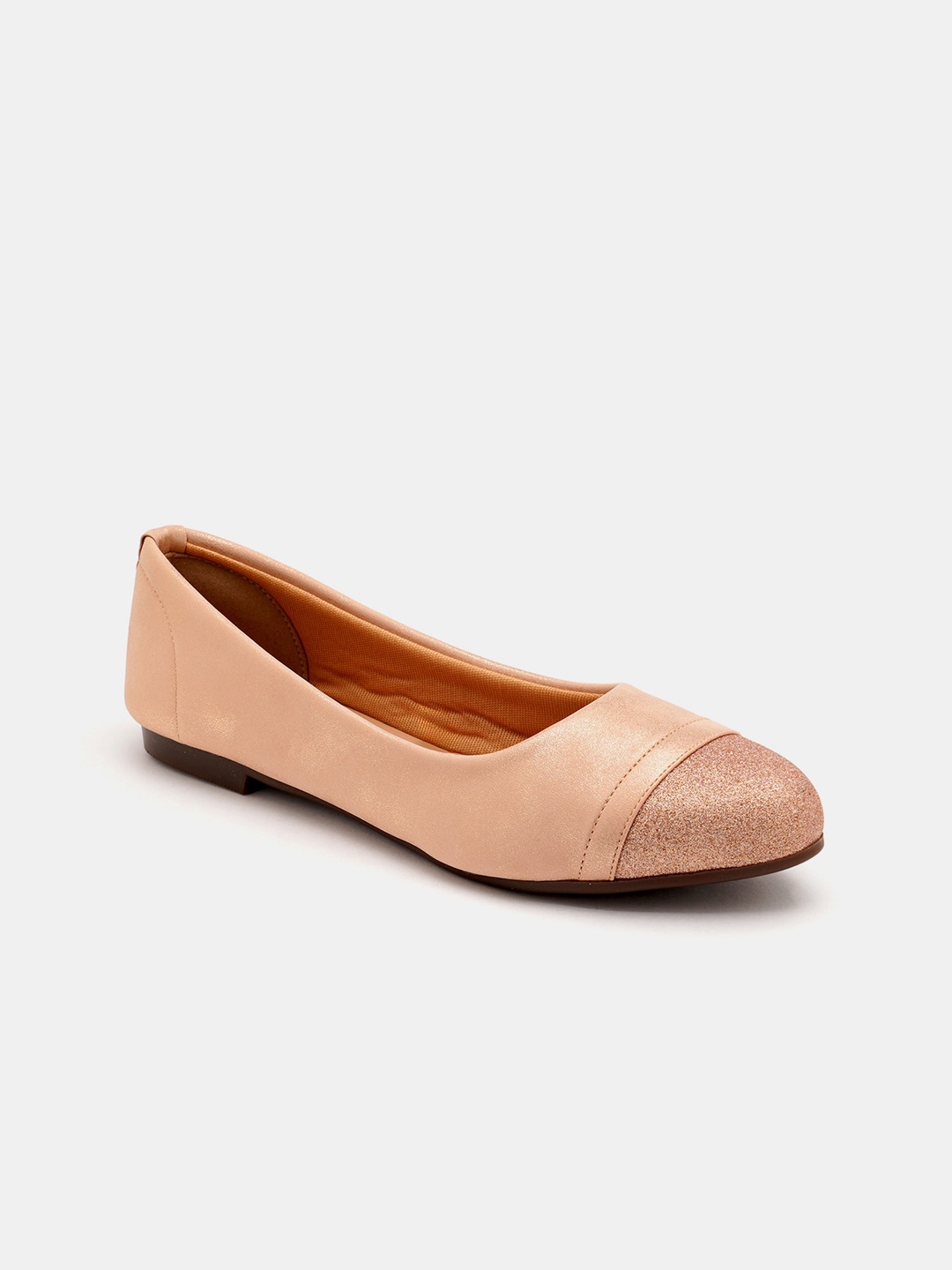 

R&B Shimmered Round Toe Ballerinas, Gold