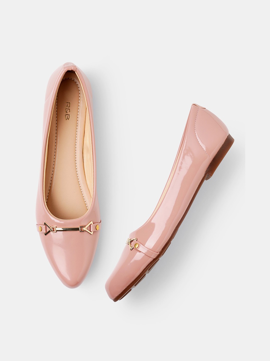 

R&B Buckle Detail Round Toe Ballerinas, Pink