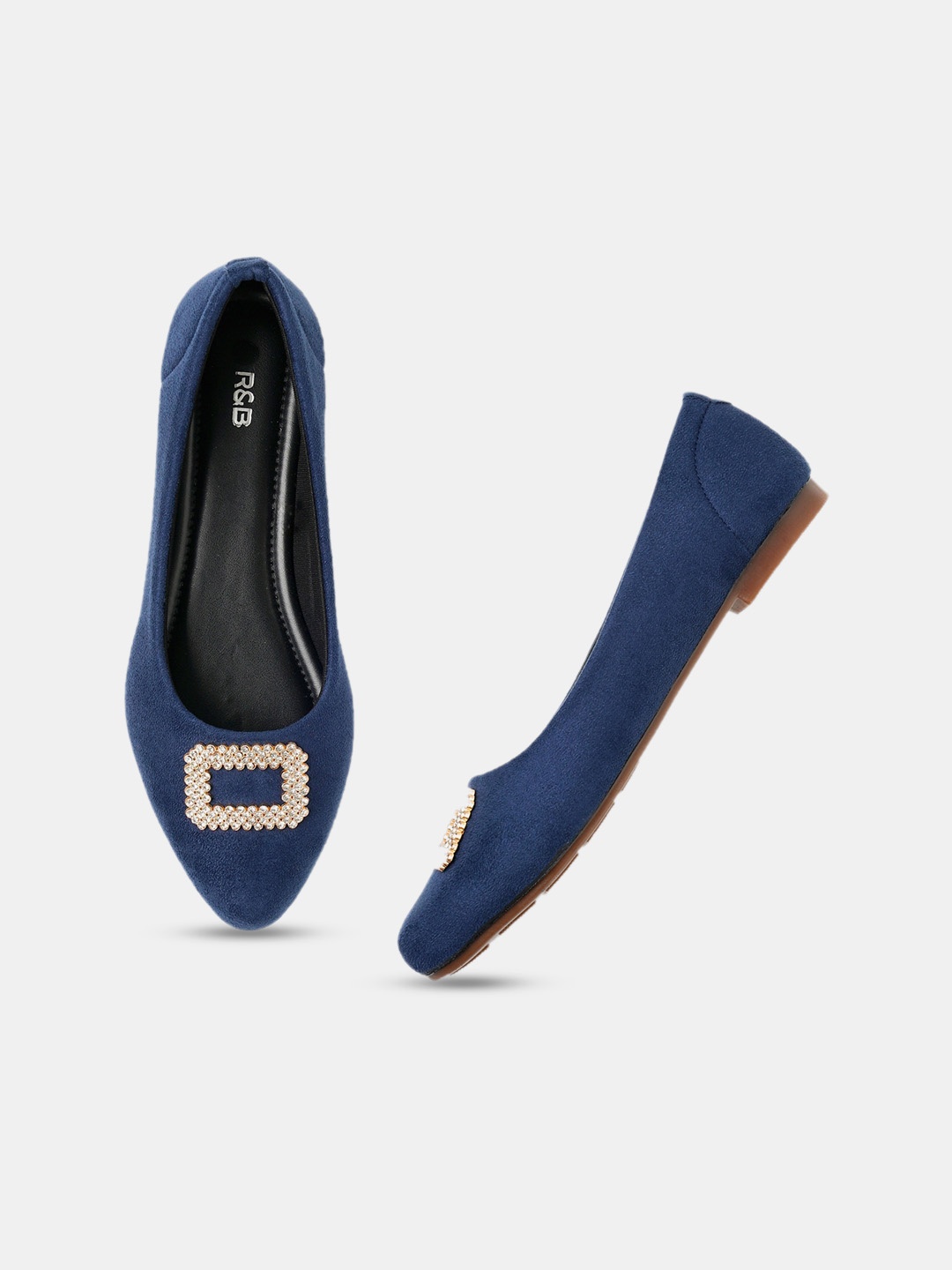 

R&B Pointed Toe Embellished Ballerinas, Blue