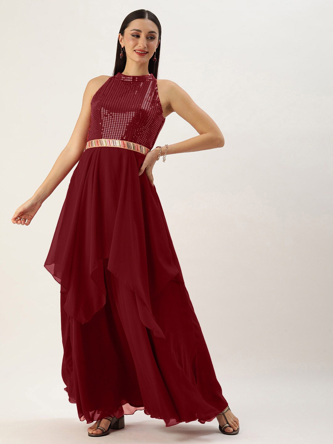

Ethnovog Embellished Sleeveless Maxi Dress, Maroon