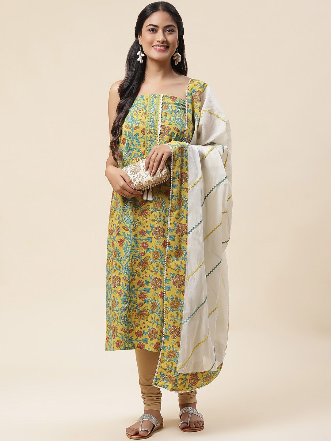 

Meena Bazaar Floral Printed Unstitched Dress Material, Yellow