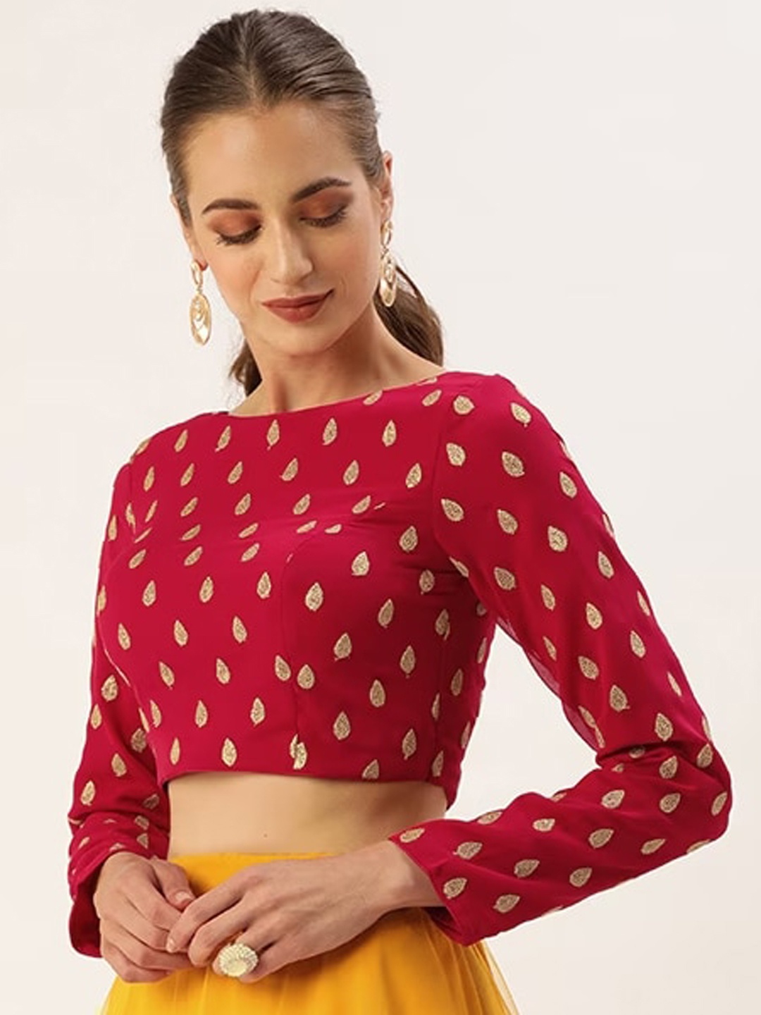 

Ethnovog Embroidered Georgette Saree Blouse, Magenta