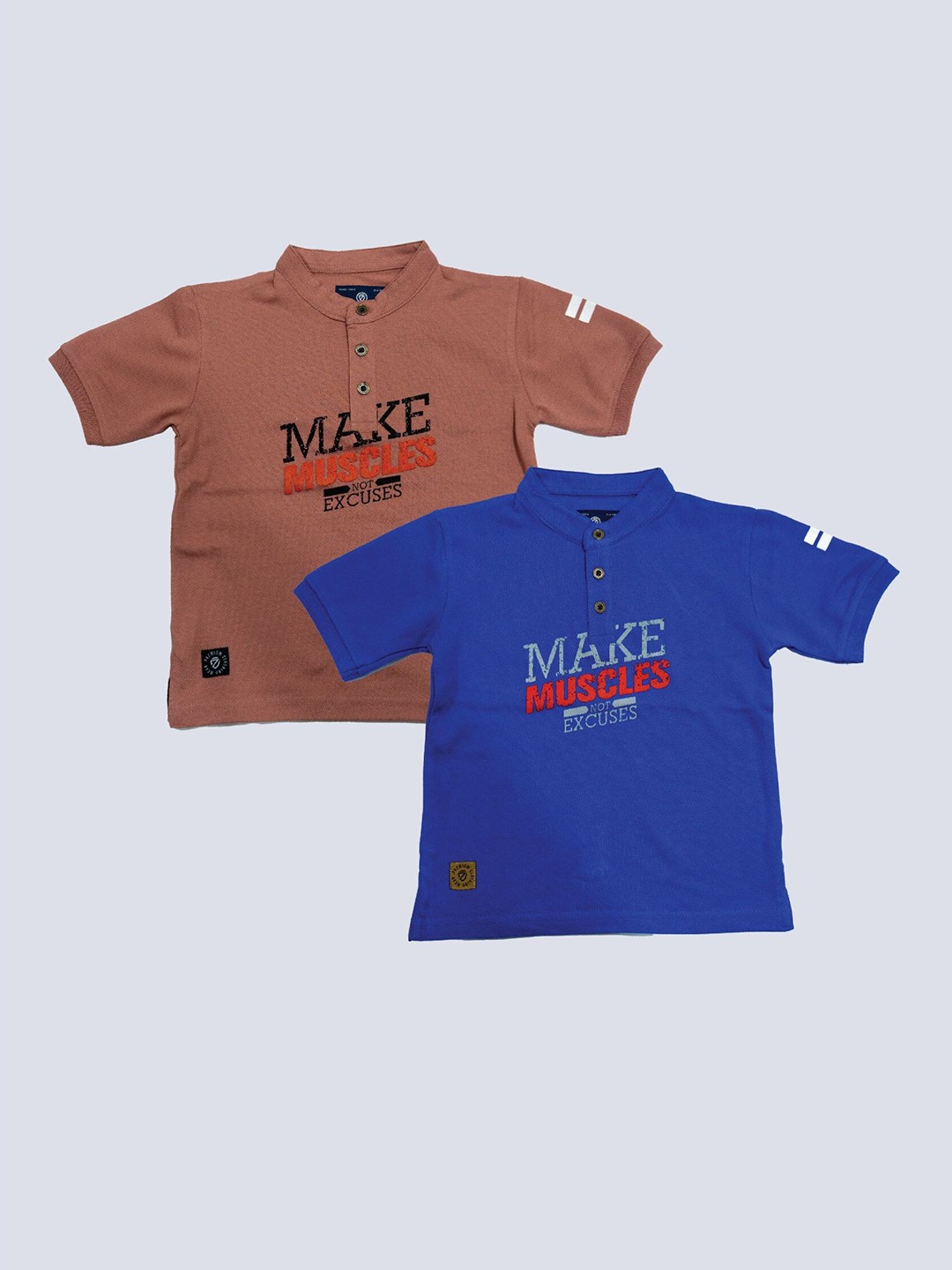 

BAESD Boys Pack Of 2 Typography Printed Henley Neck Cotton T-shirt, Brown