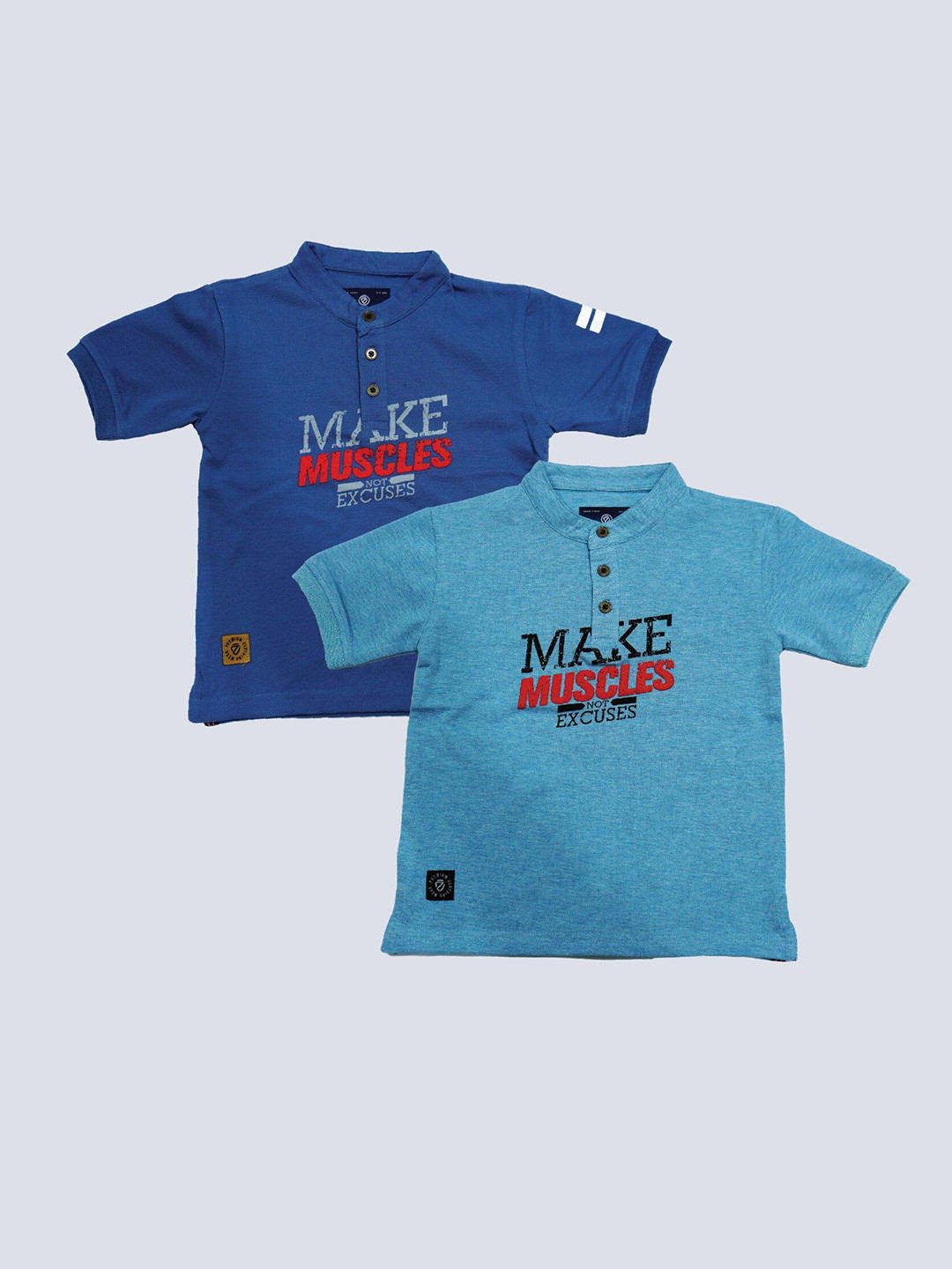 

BAESD Boys Pack Of 2 Typography Printed Band Collar Cotton T-shirt, Blue