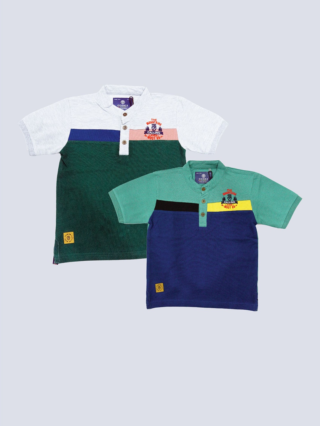 

BAESD Boys Pack 2 Colourblocked Henley Neck Cotton T-shirt, Blue