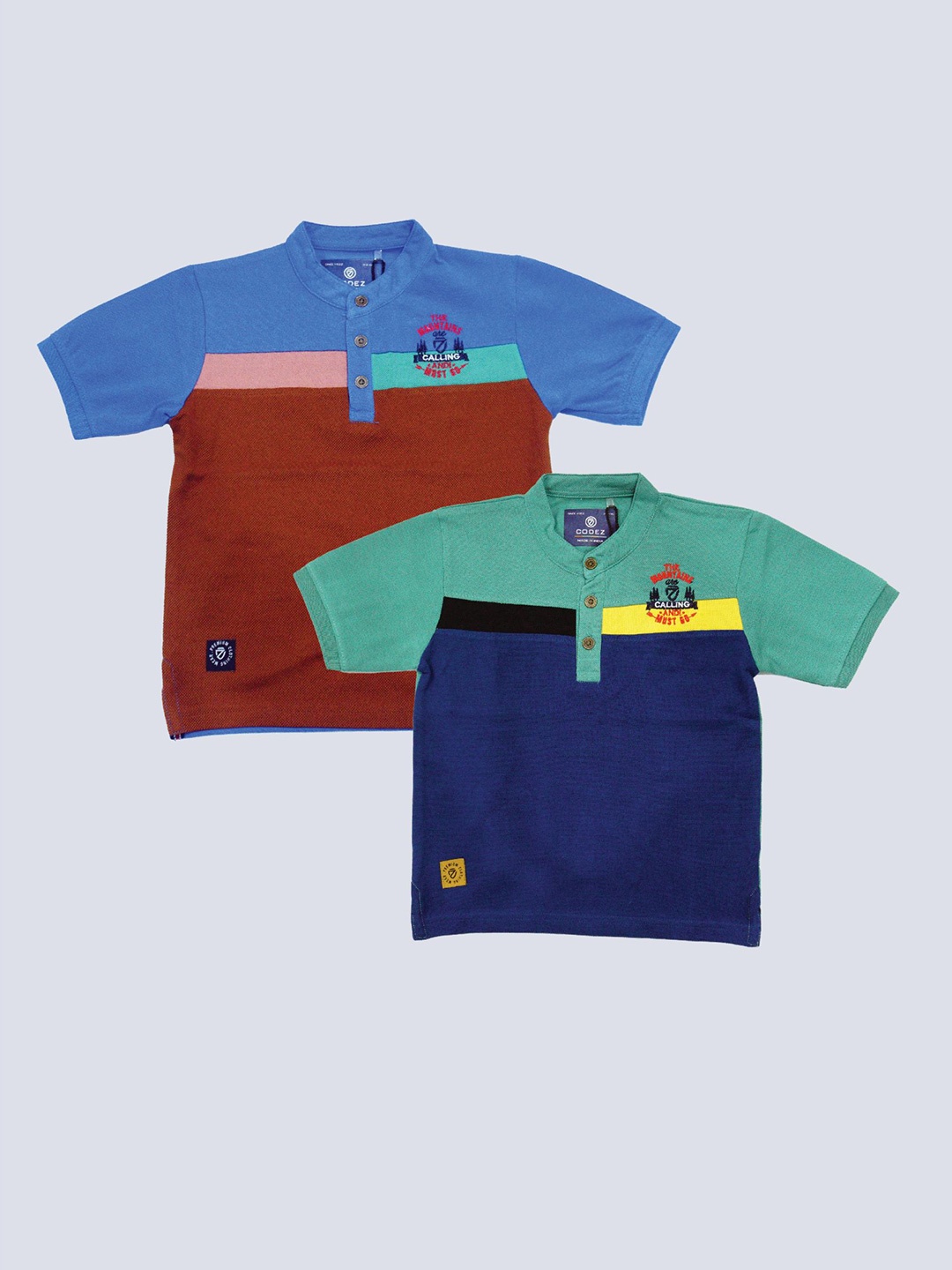

BAESD Boys Pack 2 Colourblocked Henley Neck Cotton T-shirt, Blue