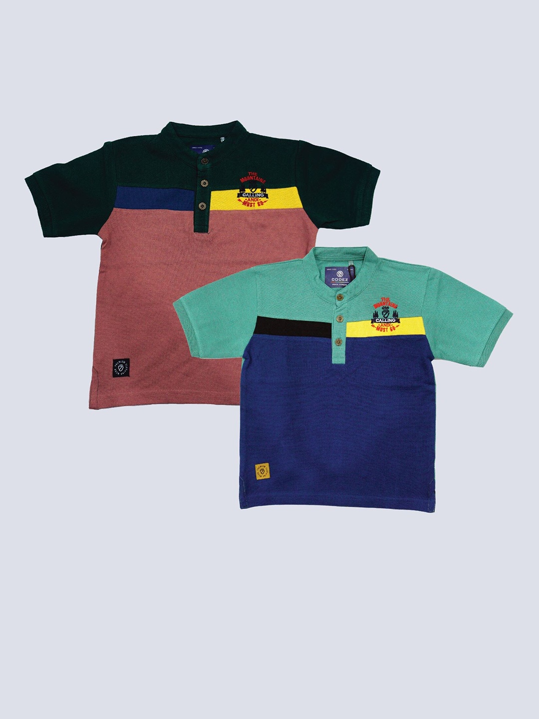 

BAESD Boys Pack 2 Colourblocked Henley Neck Cotton T-shirt, Blue