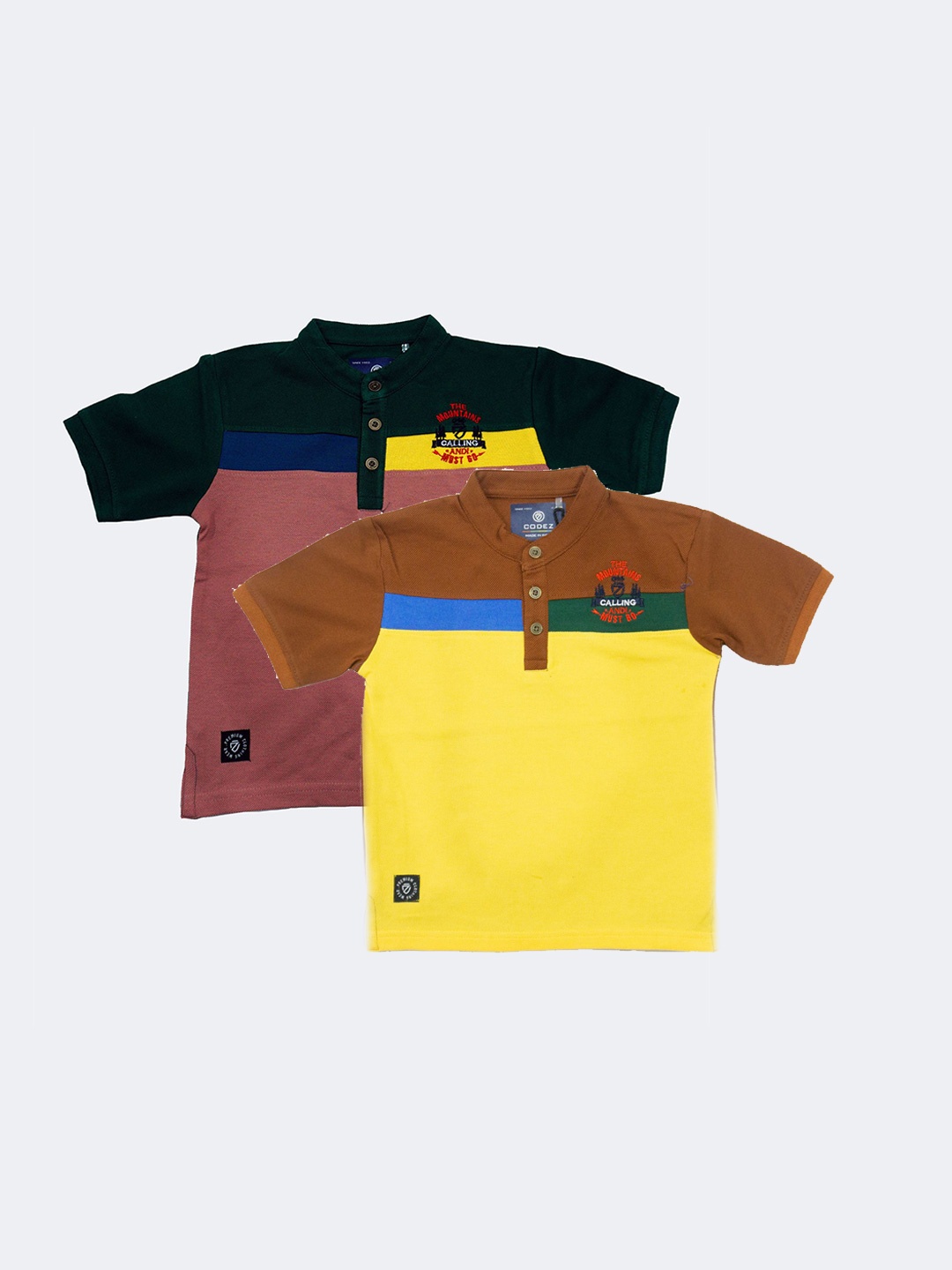 

BAESD Boys Pack 2 Colourblocked Henley Neck Cotton T-shirt, Brown