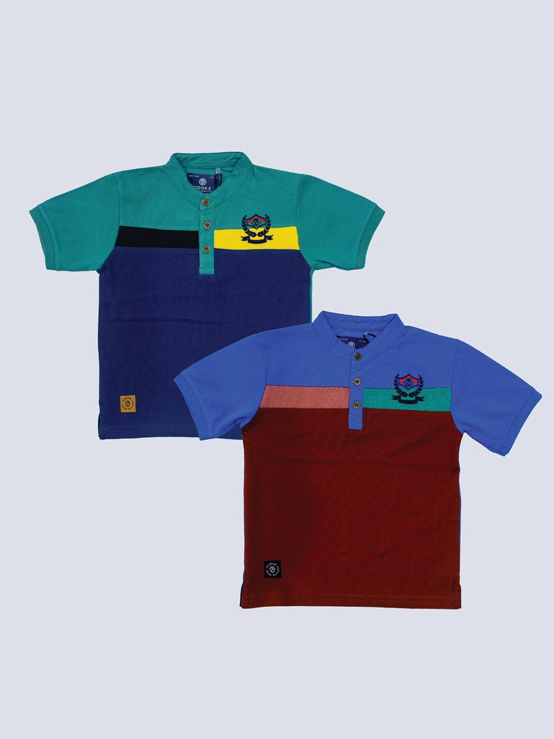 

BAESD Boys Pack 2 Colourblocked Henley Neck Cotton T-shirt, Blue