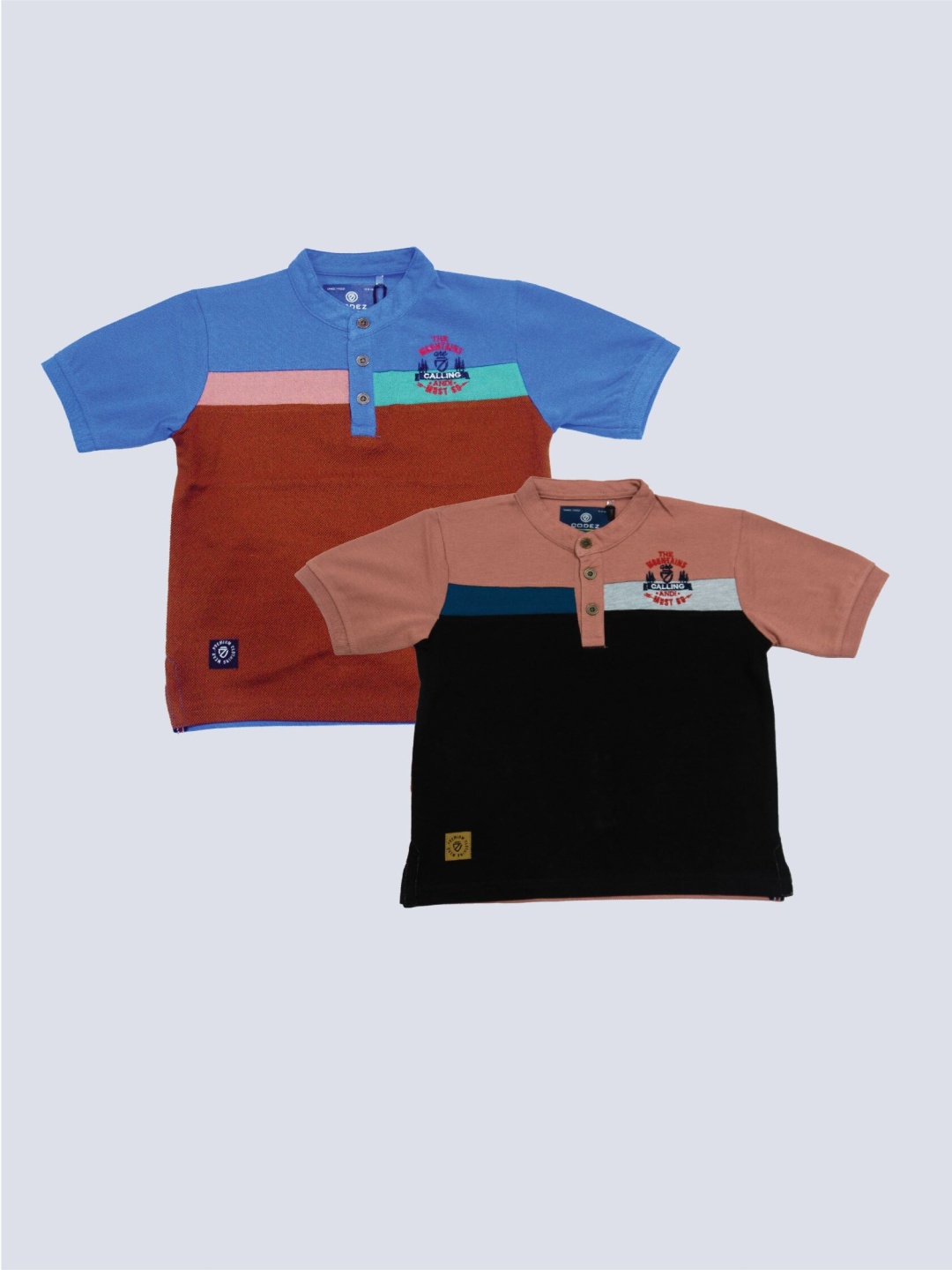 

BAESD Boys Pack 2 Colourblocked Henley Neck Cotton T-shirt, Rust