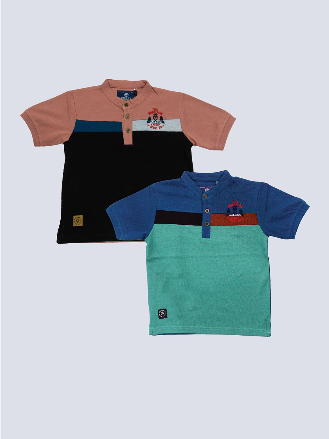 

BAESD Boys Pack 2 Colourblocked Henley Neck Cotton T-shirt, Green