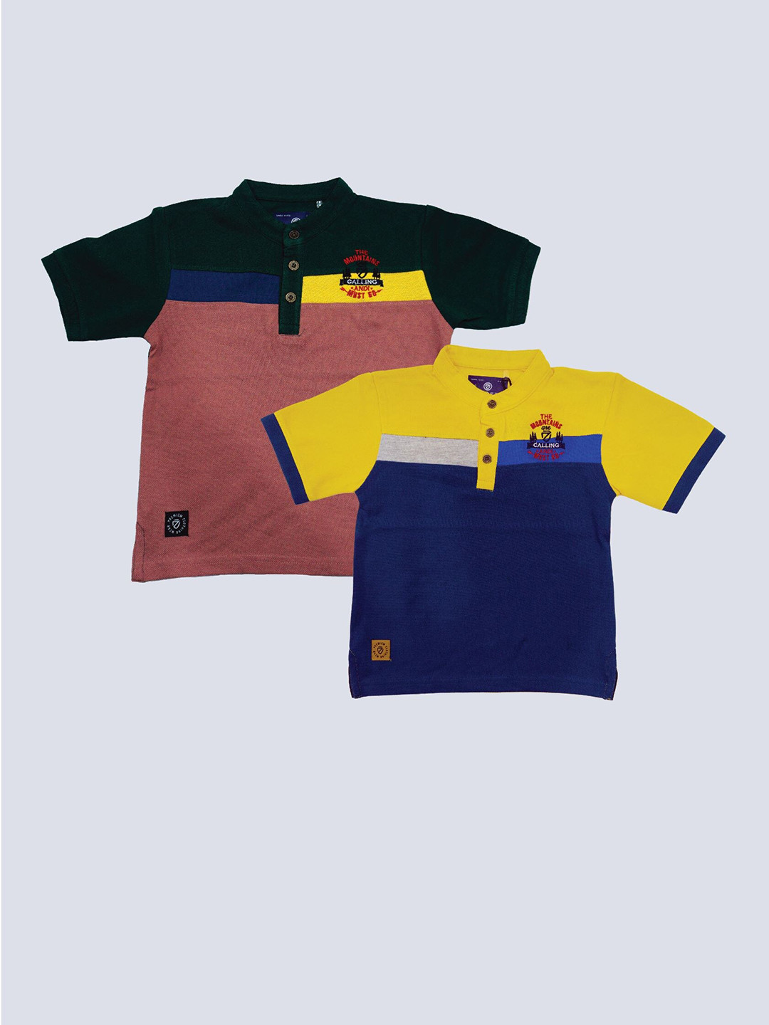 

BAESD Boys Pack Of 2 Colourblocked Printed Henley Neck Cotton T-shirt, Yellow