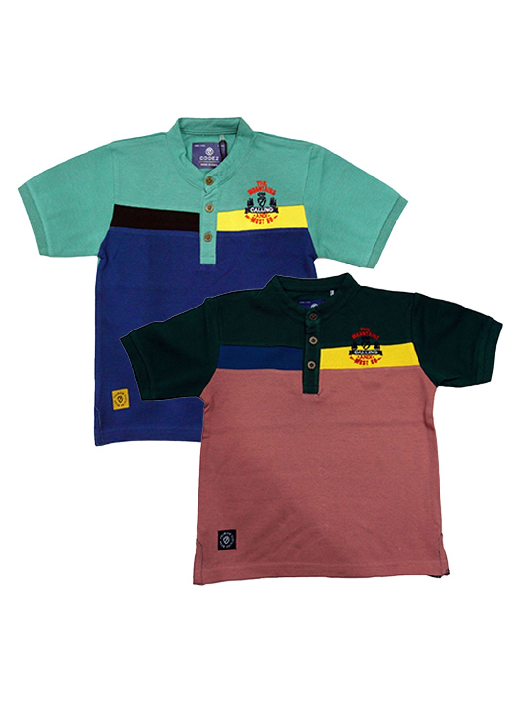 

BAESD Boys Pack Of 2 Clourblocked Henley Neck Cotton T-shirt, Blue
