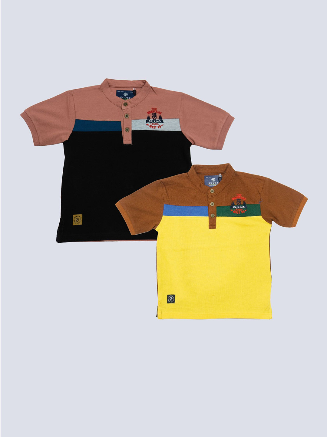 

BAESD Boys Pack Of 2 Colourblocked Henley Neck Cotton T-shirt, Beige