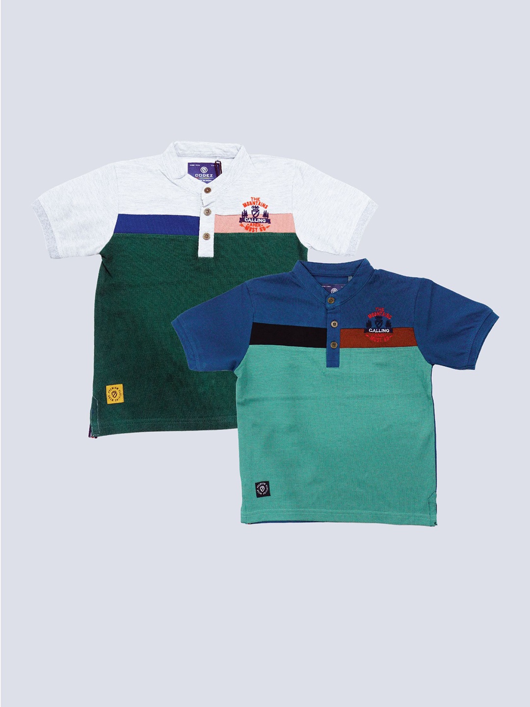 

BAESD Boys Pack Of 2 Clourblocked Henley Neck Cotton T-shirt, Blue
