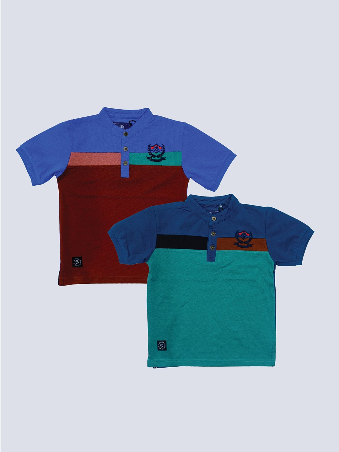

BAESD Boys Pack Of 2 Colourblocked Band Collar Short Sleeves Cotton T-shirt, Maroon