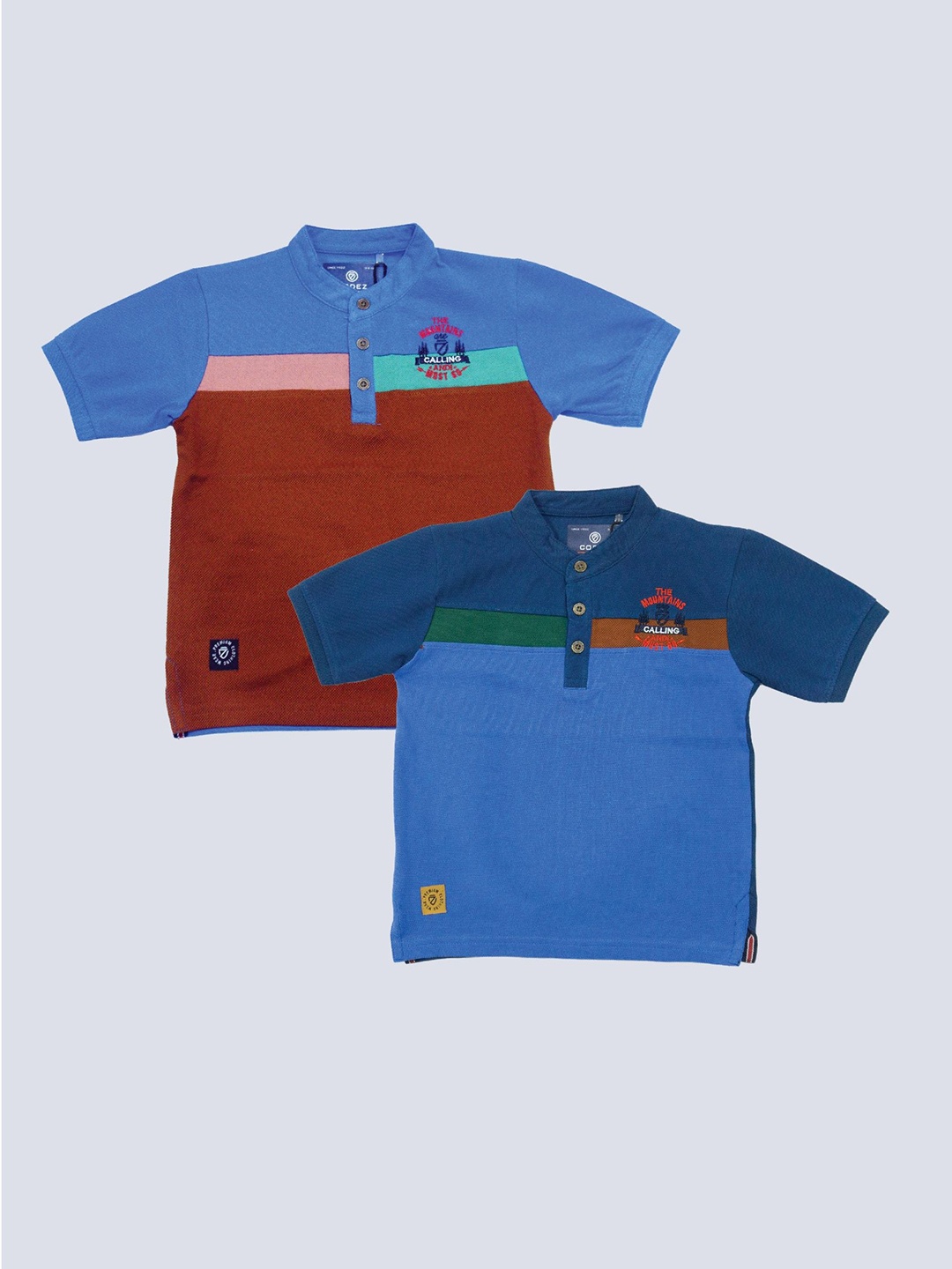 

BAESD Boys Pack Of 2 Colourblocked Band Collar Short Sleeves Cotton T-shirt, Maroon
