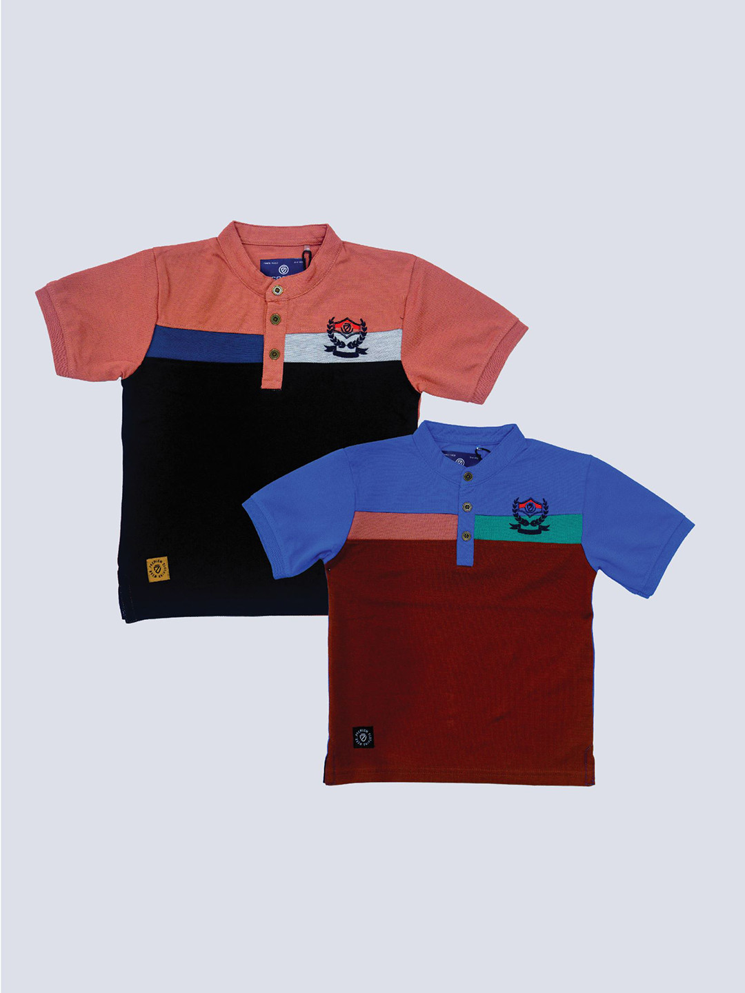 

BAESD Boys Pack Of 2 Colourblocked Band Collar Short Sleeves Cotton T-shirt, Black