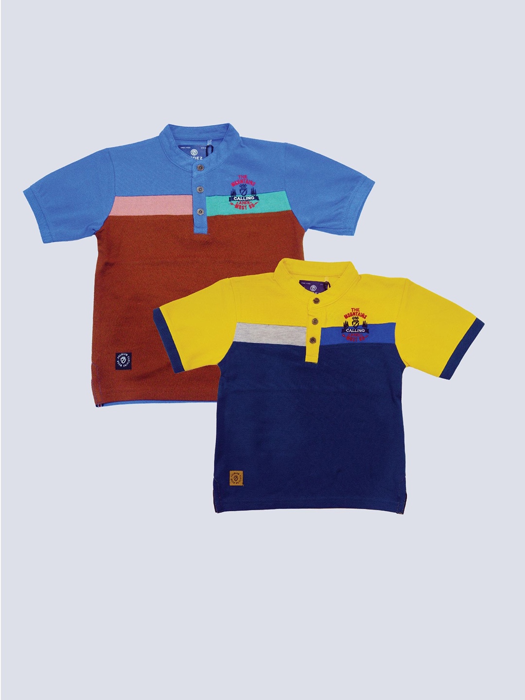 

BAESD Boys Pack Of 2 Colourblocked Henley Neck Cotton T-shirt, Blue