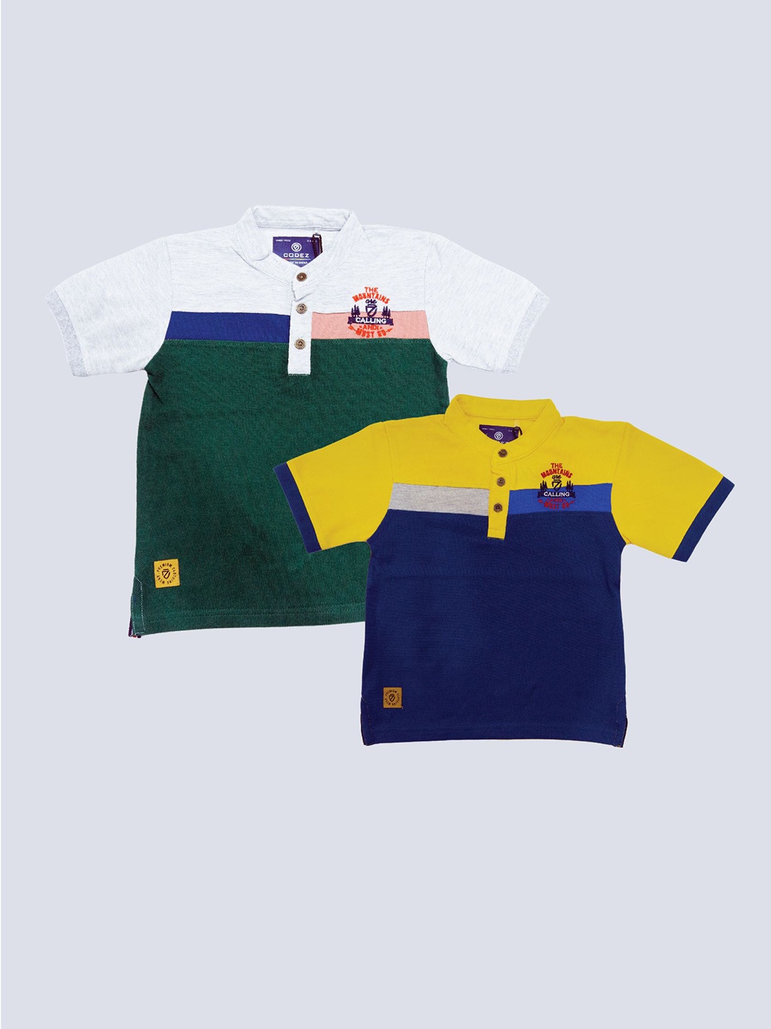 

BAESD Boys Pack Of 2 Colourblocked Henley Neck Cotton T-shirt, Yellow