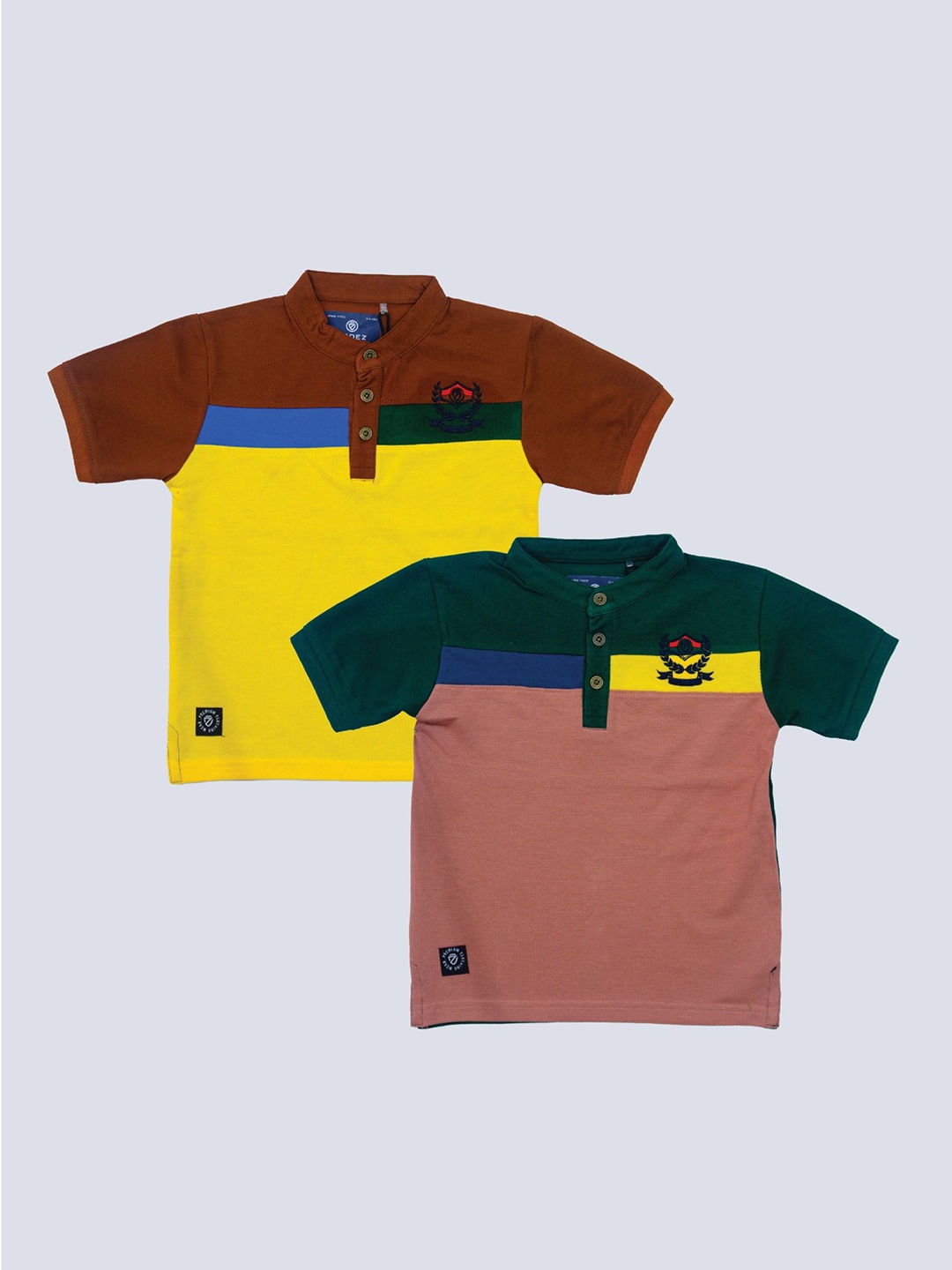 

BAESD Boys Pack Of 2 Colourblocked Henley Neck Cotton T-shirt, Yellow