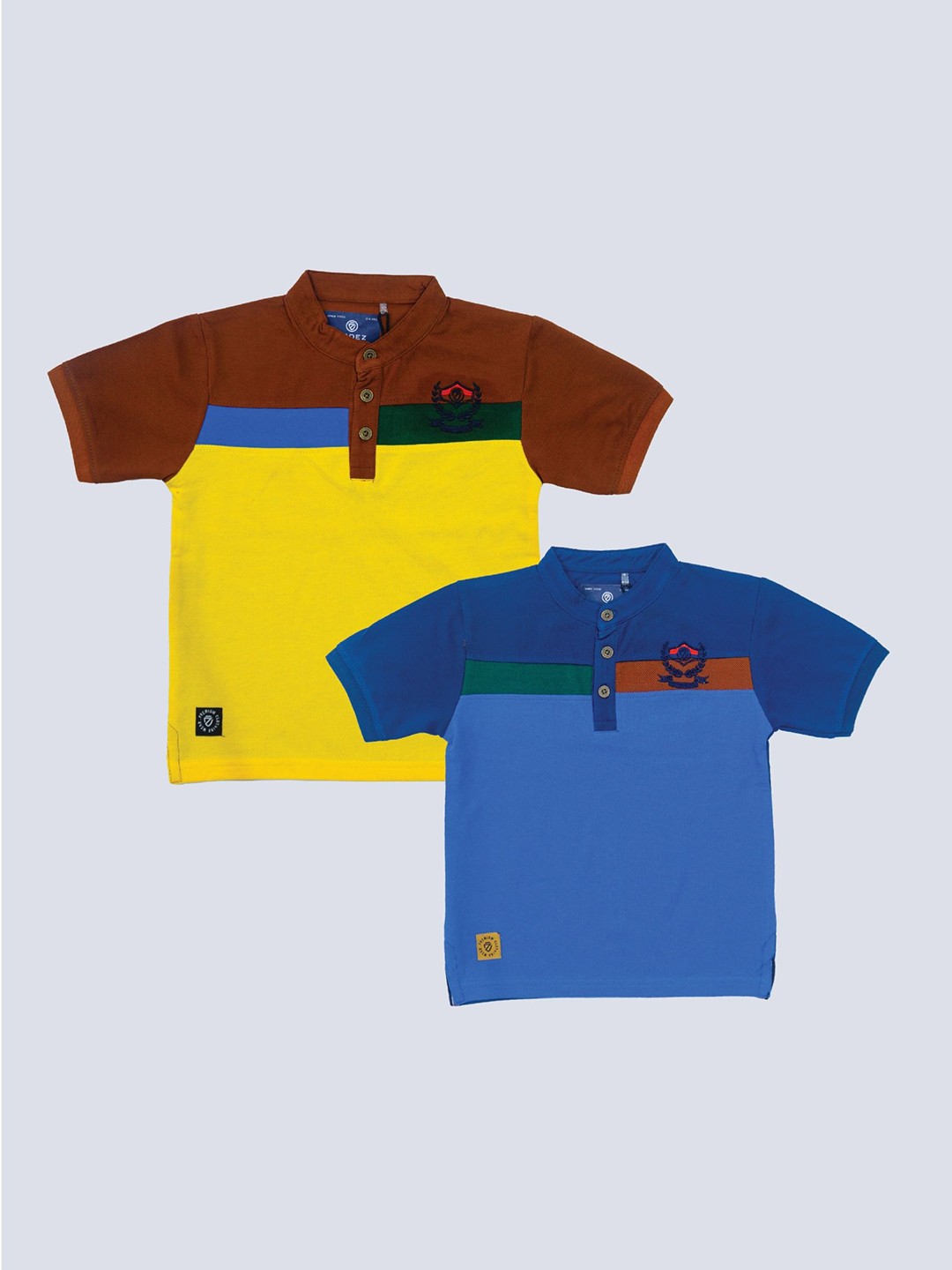 

BAESD Boys Pack Of 2 Colourblocked Henley Neck Cotton T-shirt, Brown