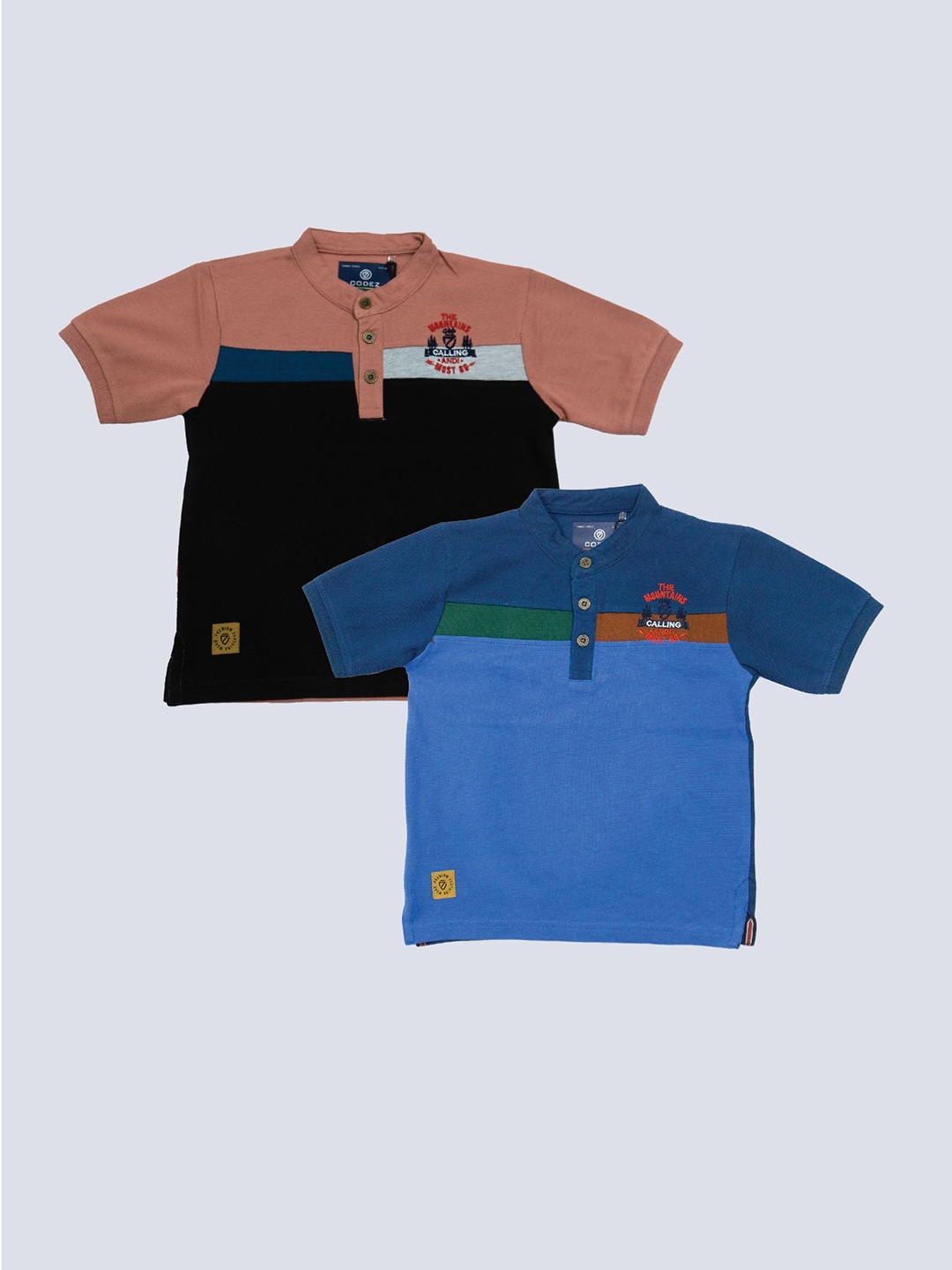 

BAESD Boys Pack Of 2 Colourblocked Henley Neck Cotton T-shirt, Black