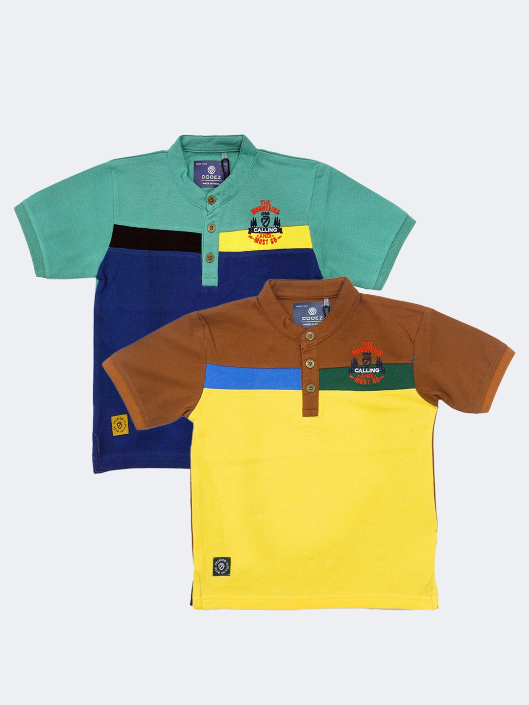 

BAESD Boys Pack Of 2 Colourblocked Henley Neck Cotton T-shirt, Blue
