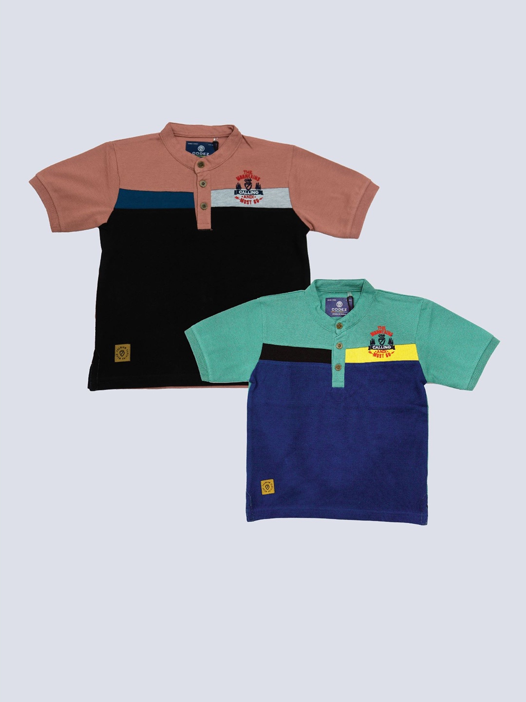 

BAESD Boys Pack Of 2 Printed Polo Collar Cotton Regular T-shirt, Black