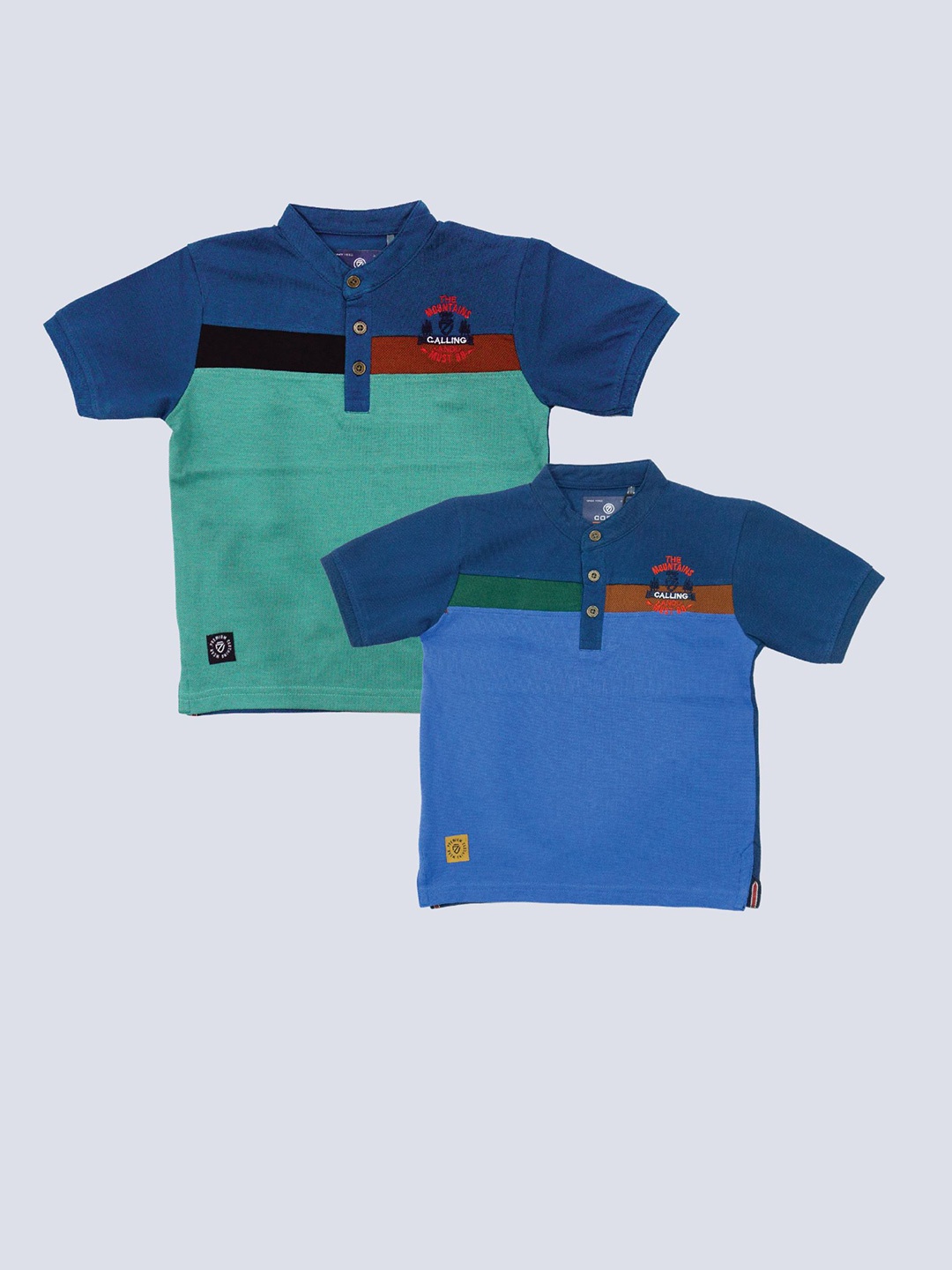 

BAESD Boys Pack Of 2 Printed Polo Collar Cotton Regular T-shirt, Blue