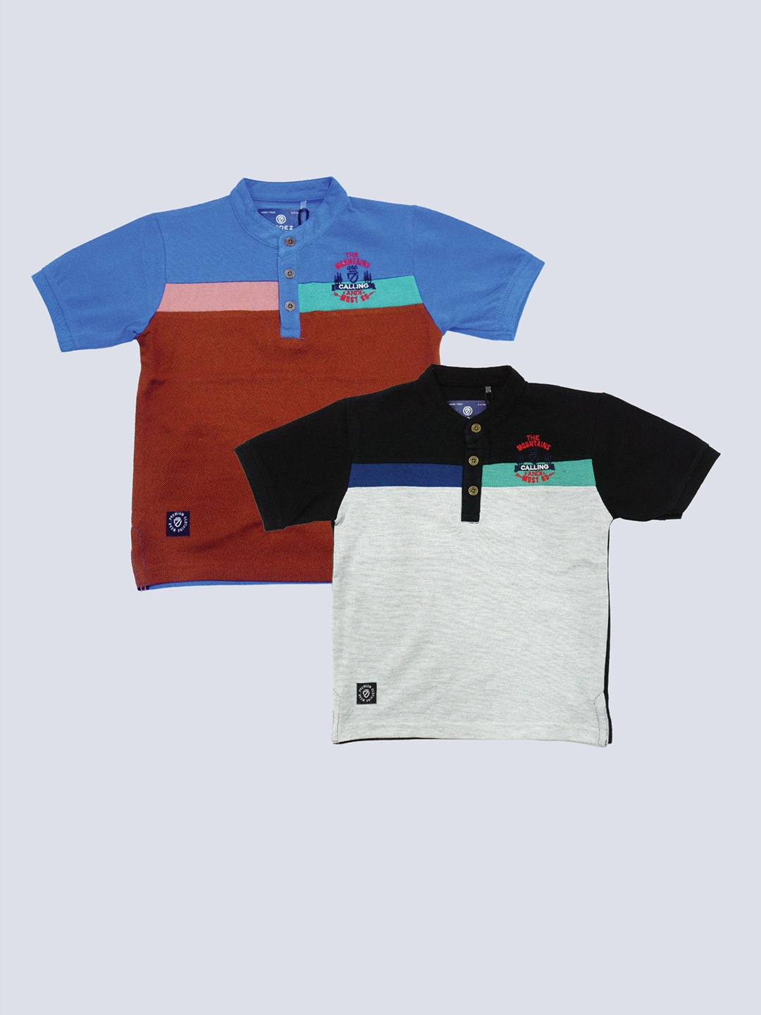 

BAESD Boys Pack of 2 Colourblocked Henley Neck Cotton T-shirt, Maroon