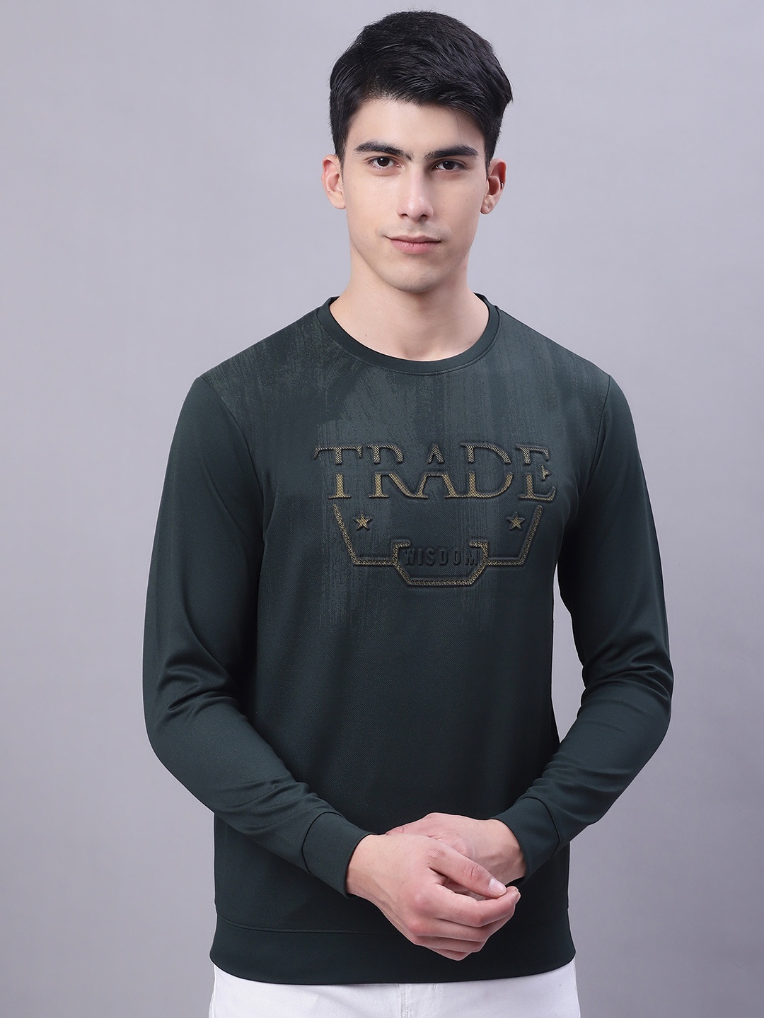 

VENITIAN Typography Printed Cotton Pullover Sweatshirt, Olive