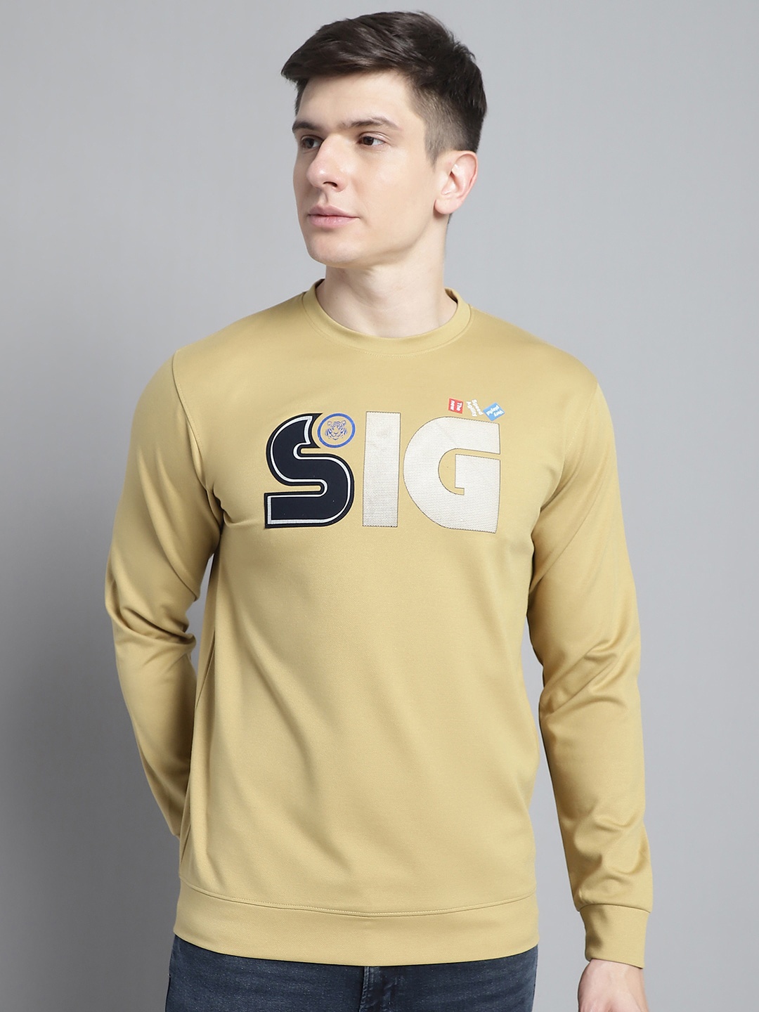 

VENITIAN Typography Printed Cotton Pullover Sweatshirt, Gold