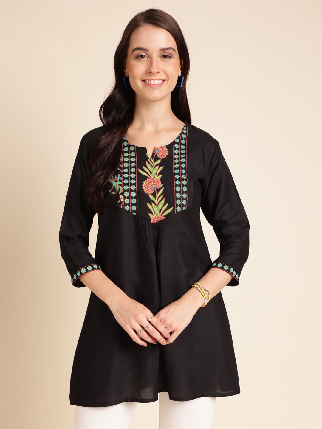 

Sangria Black Floral Yoke Design A-Line Kurti