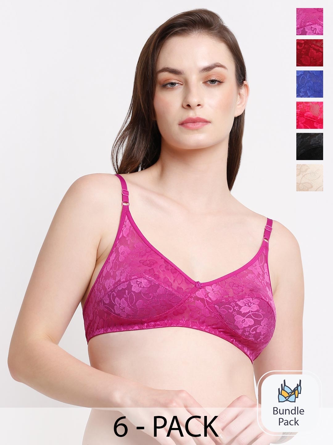 

Ennoble Pack Of 6 Floral Self Design Full Coverage T-shirt Bra With All Day Comfort, Mauve