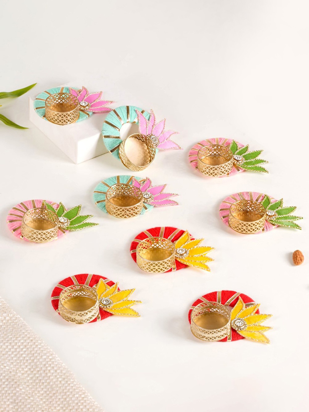 

Nestasia Yellow 9-Pieces Textured Decorative Festive Tealight Candle Holders, Gold