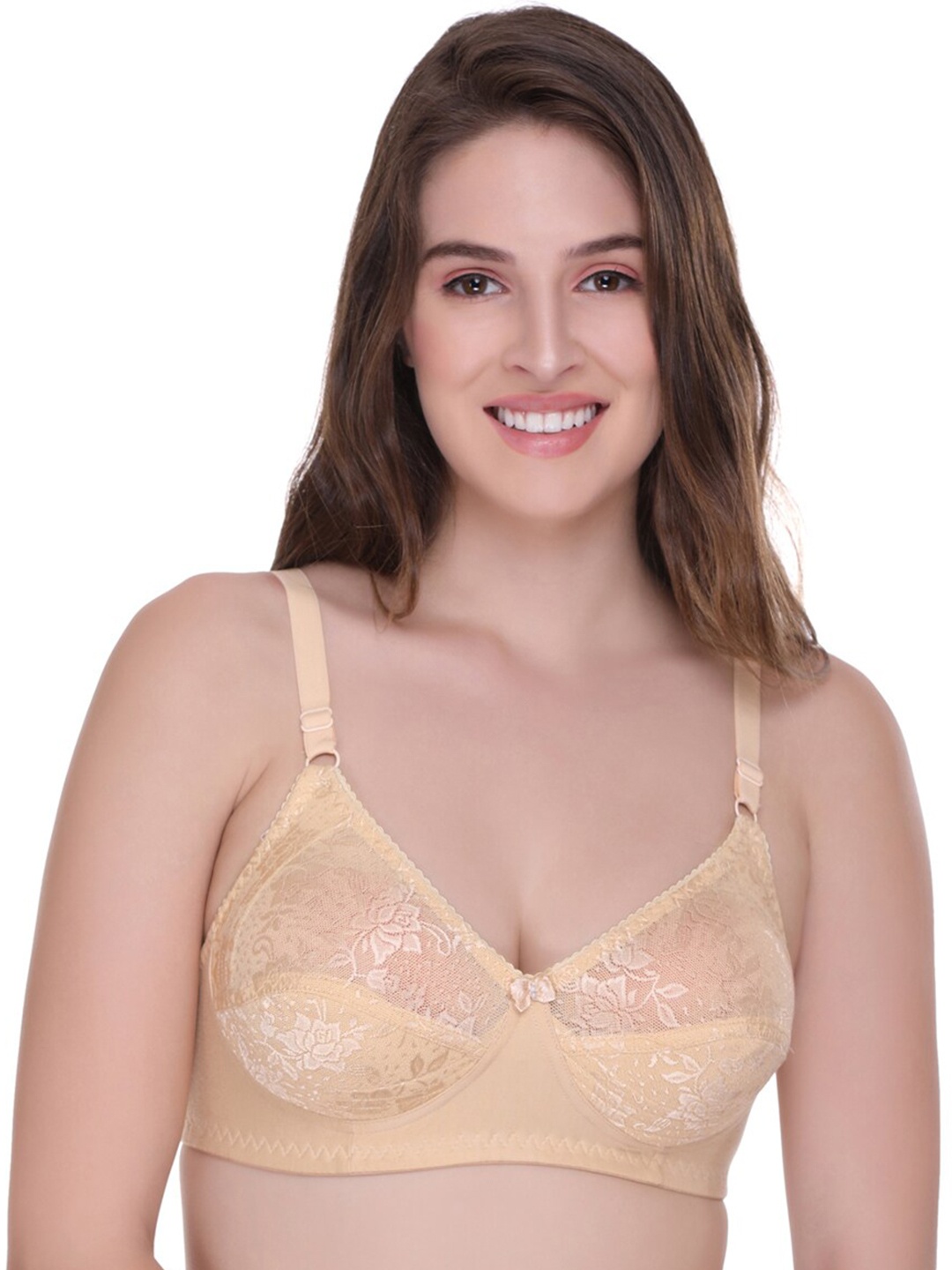 

SONA Floral Self Design Medium Coverage All Day Comfort Bralette Bra, Beige