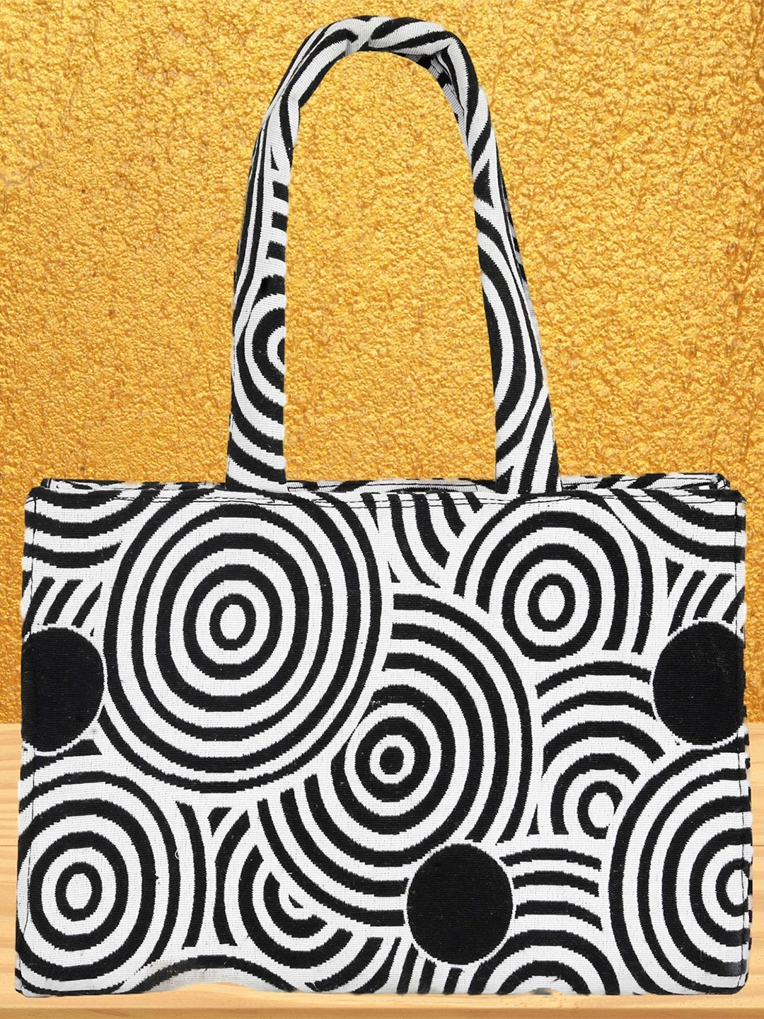 LEKHX Graphic Printed Oversized Structured Tote Bag, Black