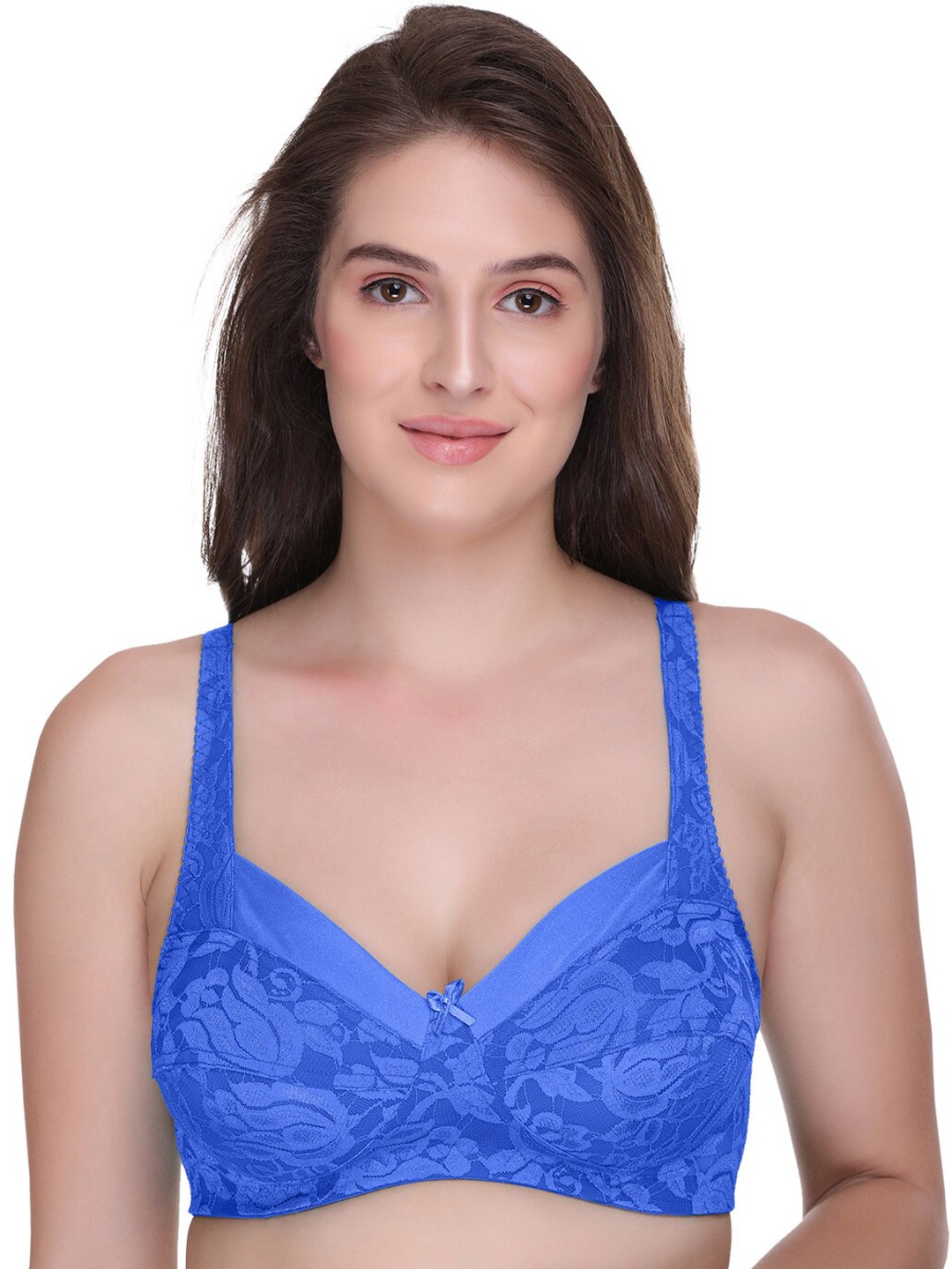 

SONA Floral Lace Non Padded Medium Coverage Bralette Bra With All Day Comfort, Blue