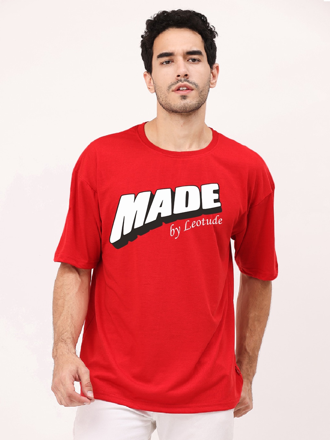 Leotude Typography Printed Oversized T-shirt, Red