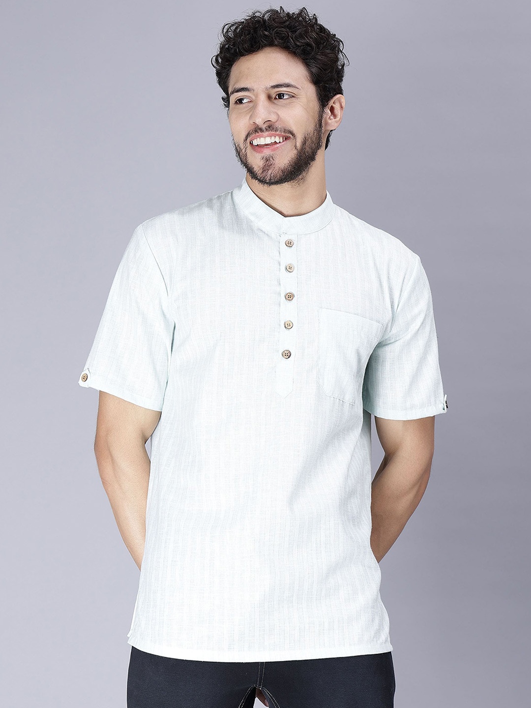 

Cot'N Soft Striped Mandarin Collar Straight Kurta, Blue
