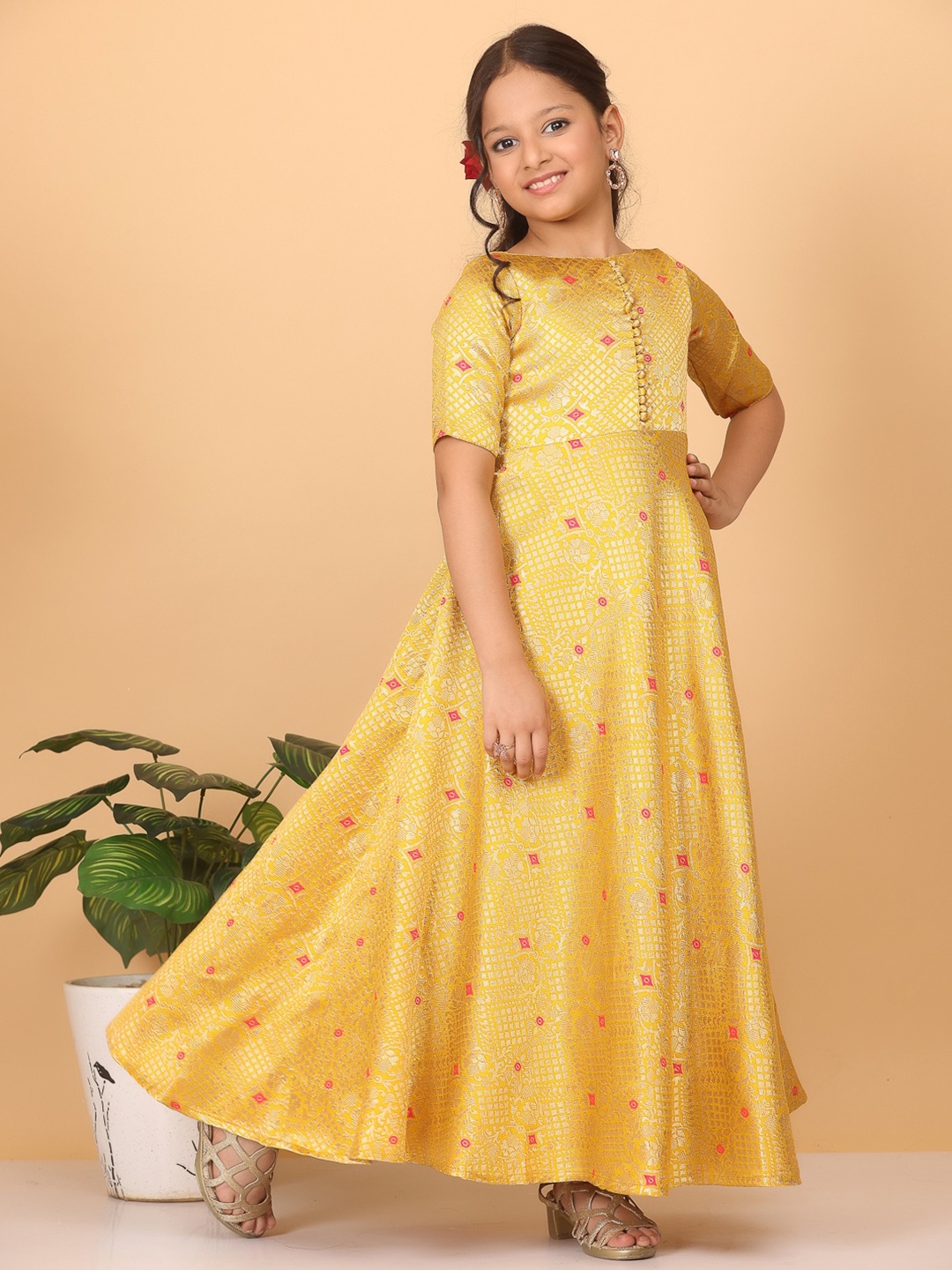 

Ethnovog Floral Woven Design Maxi Dress, Yellow