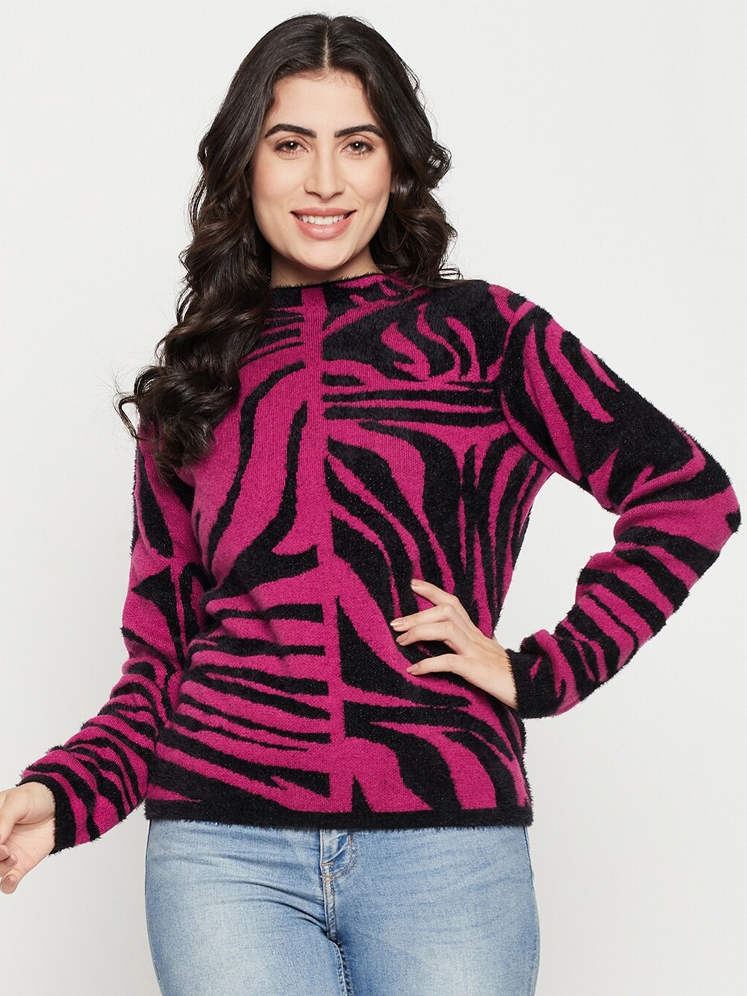 

Madame Abstract Printed Acrylic Pullover, Black